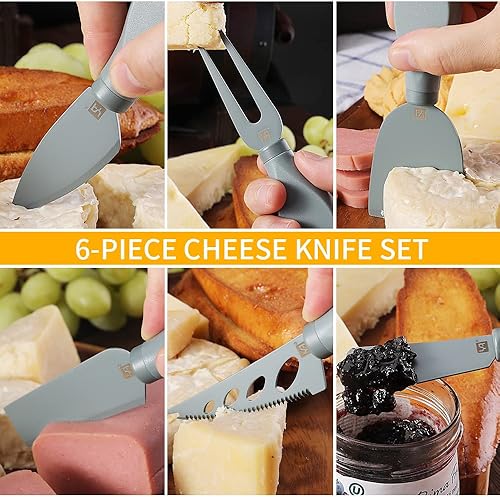 Miniatura 6 de Bonito juego de 6 cuchillos de queso para accesorios de tabla de charcutería, juego de cuchillos de corte de queso recubiertos, regalo para