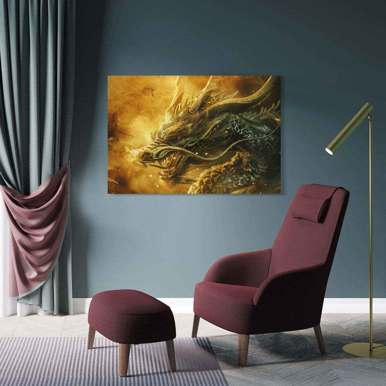 Amazon.co.jp: 絵画 黄金のドラゴンインテリア 絵画 奇妙な動物 超