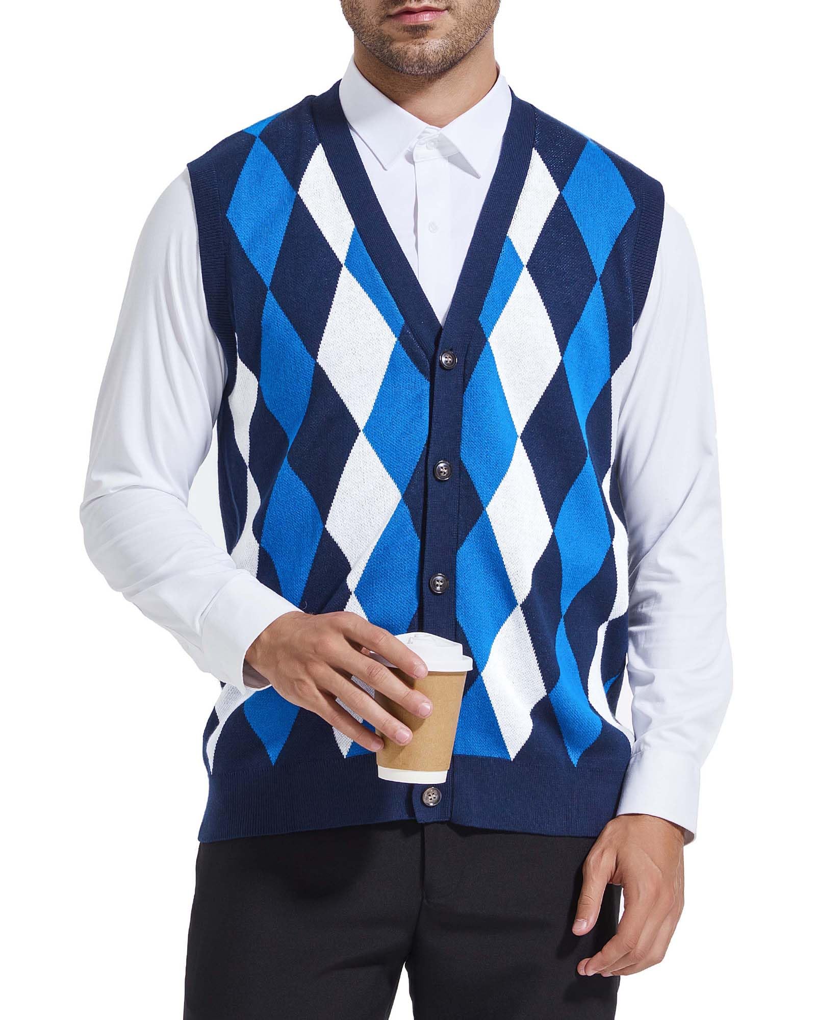 Beotyshow Mens Argyle Sweater Vests V Neck Sleeveless Cardigan