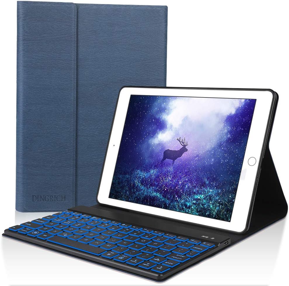 D DINGRICH iPad 9.7 Keyboard Case 7 Color Backlit Removable Keyboard Smart Folio Cover Case for iPad 2018 6th Gen/iPad 2017 5th Gen iPad Pro 9.7 iPad Air 2/1st Gen Dark Blue
