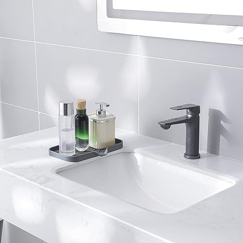 Vista 44 de Jaboneras de baño de silicona con boquilla de drenaje, organizador de fregadero de baño y cocina, soporte para esponja, bandeja de jabón para Gris