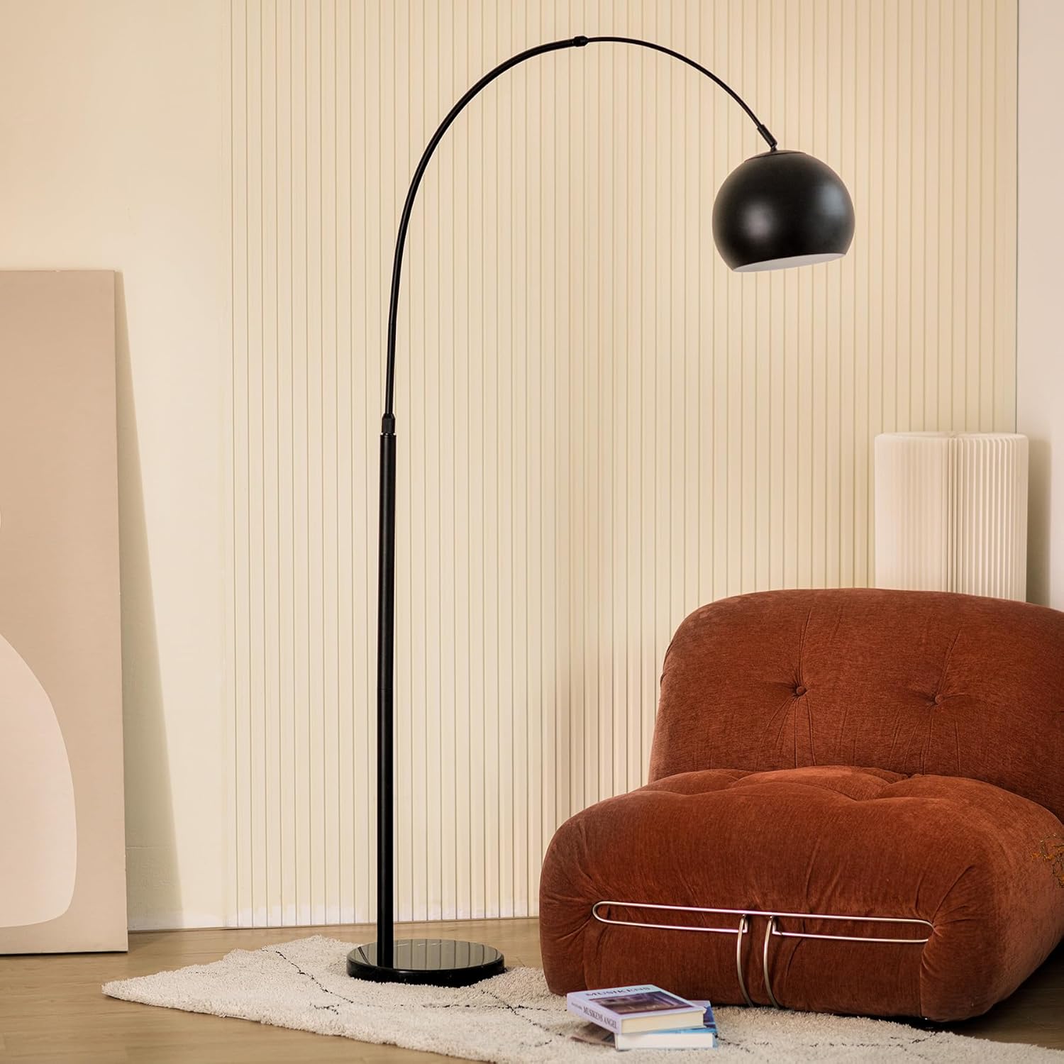 CO-Z Modern Arc Floor Lamp 69", Arch Floor Lamps with LED Bulb, Inner White Metal Shade and Marble Base, Contemporary Standing Light for Living Room Couch Sofa