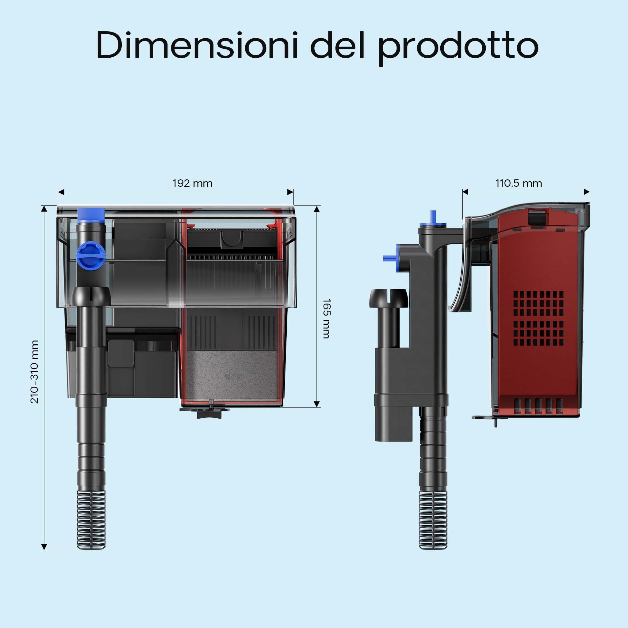 SunSun CBG-500 Filtro a Zainetto per acquari da 38-115 l, Pompa da 500 l/h, con sterilizzatore ultravioletto da 5W, Materiali filtranti Inclusi