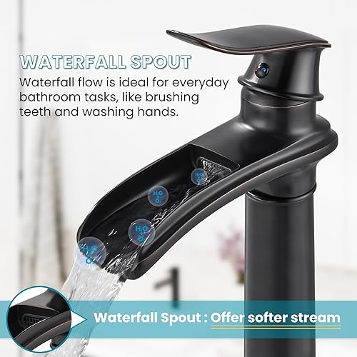 Miniatura 5 de gotonovo Grifo de fregadero de cascada para fregadero de 1 agujero, grifo alto de lavabo de baño de una sola manija, grifo de baño de cascada de