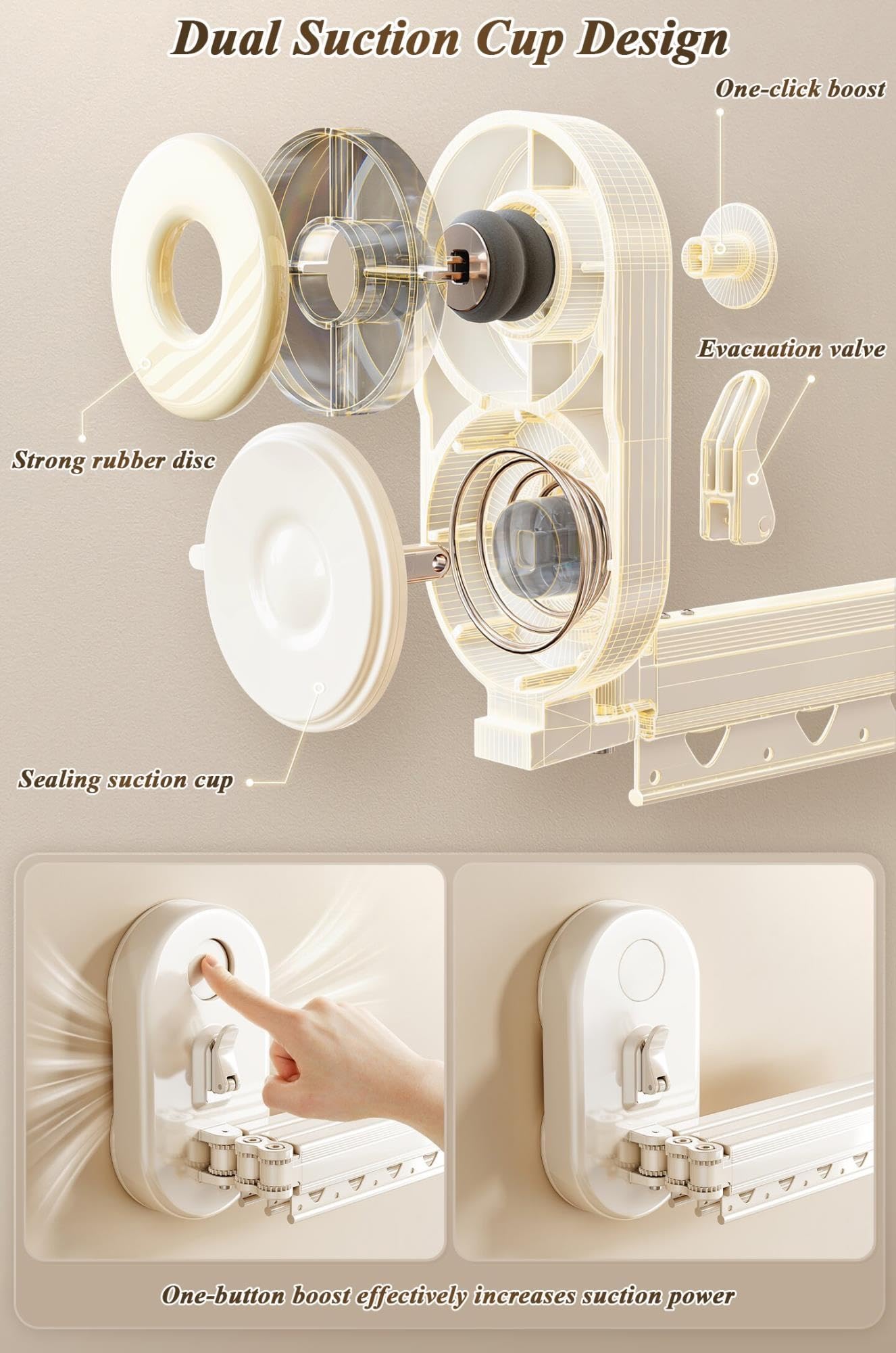 Tringle Rideau Douche sans Percage Pliable avec Double Ventouses