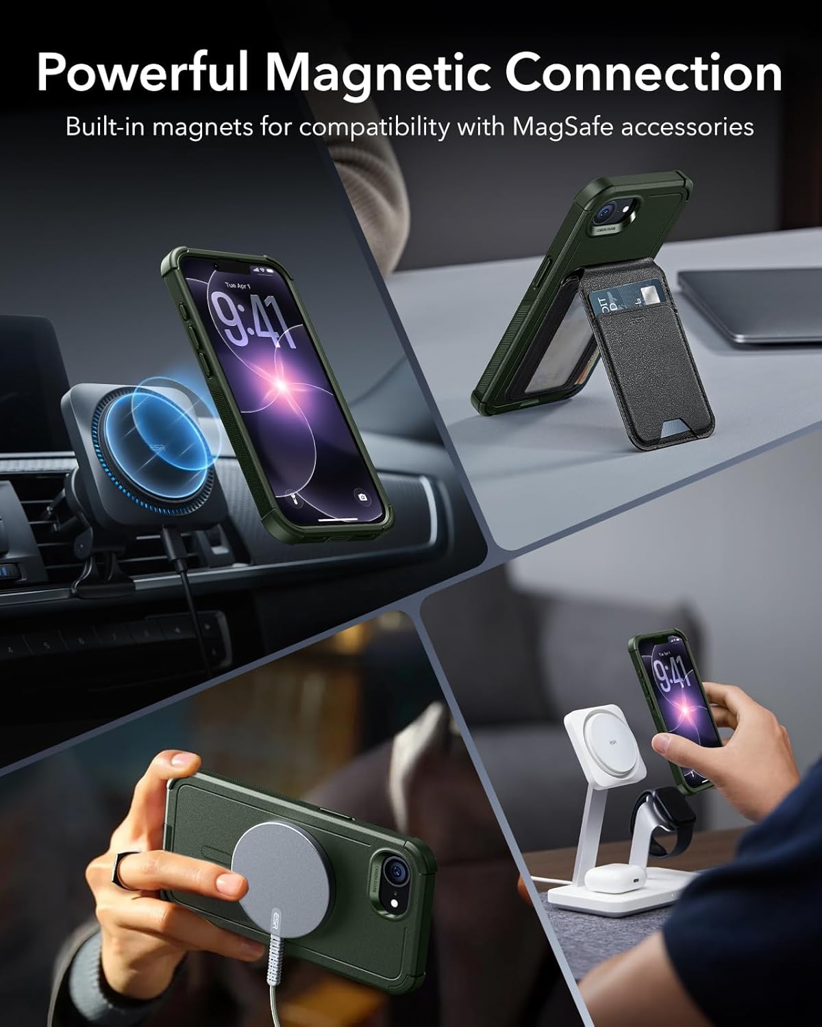 ESR for iPhone 17e/iPhone 16e Case, 7X Military-Grade Drop Protection, MagSafe Accessories Compatible, Shock-Absorbing Rugged Cover, Cyber Series, Army Green