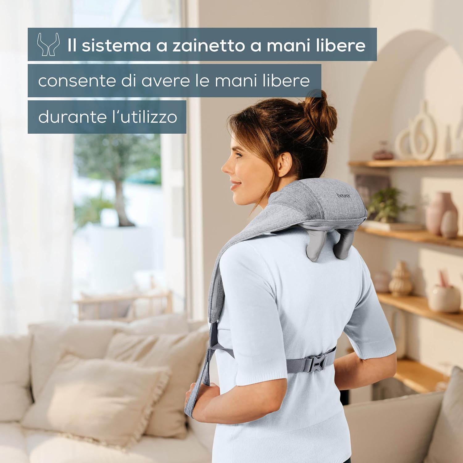 Beurer MG 154 Massaggiatore da Collo Ricaricabile con Funzione Calore, per Spalle e Nuca, Funzionamento Senza Fili fino a 2 Ore, 6 Testine e simulazione manuale, 2 Livelli di Intensità, Lavabile