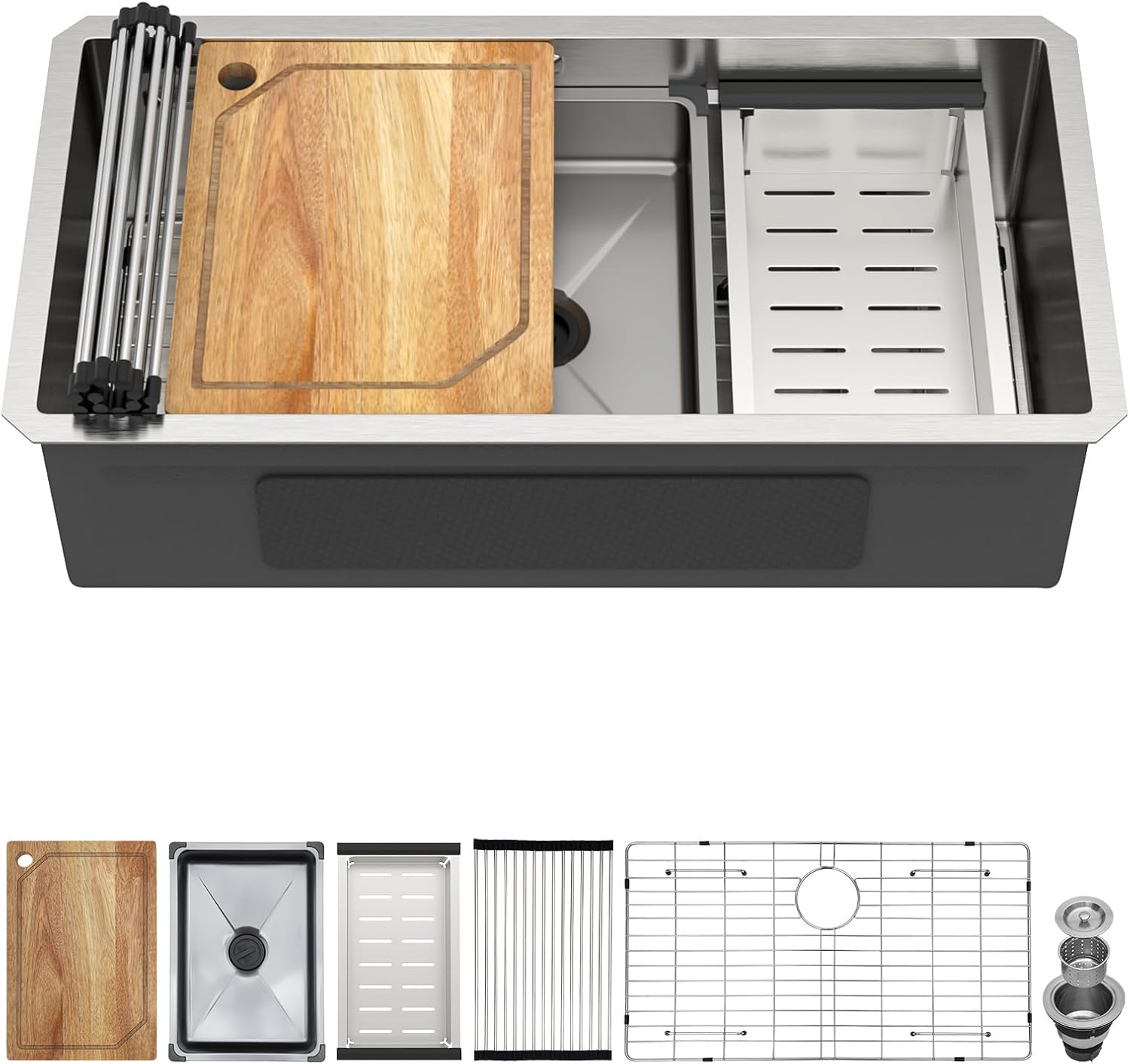 32 Undermount Kitchen Sink - 32"x17" Two-Tiered Ledge Workstation 16 Gauge Single Bowl Undermount Sink Stainless Steel All-In One Under Counter Sinks Upgraded Fast Drain & Anti-Clog #TLU-0031