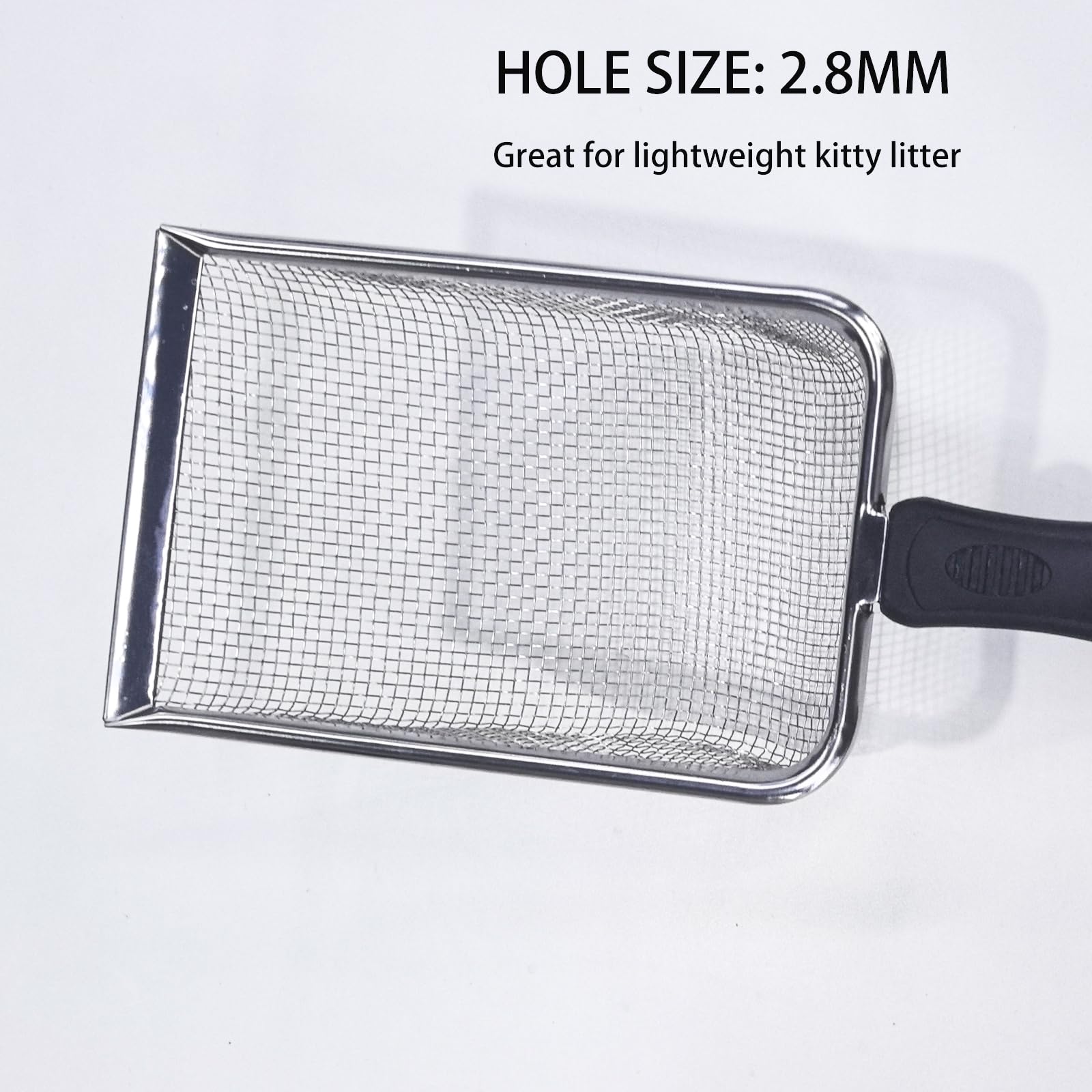 Cuchara de arena para gatos, pala de arena para gatos con malla de acero inoxidable, cuchara de agujero de 2,8 mm para arena de gato, arena de gallinero, arena de playa