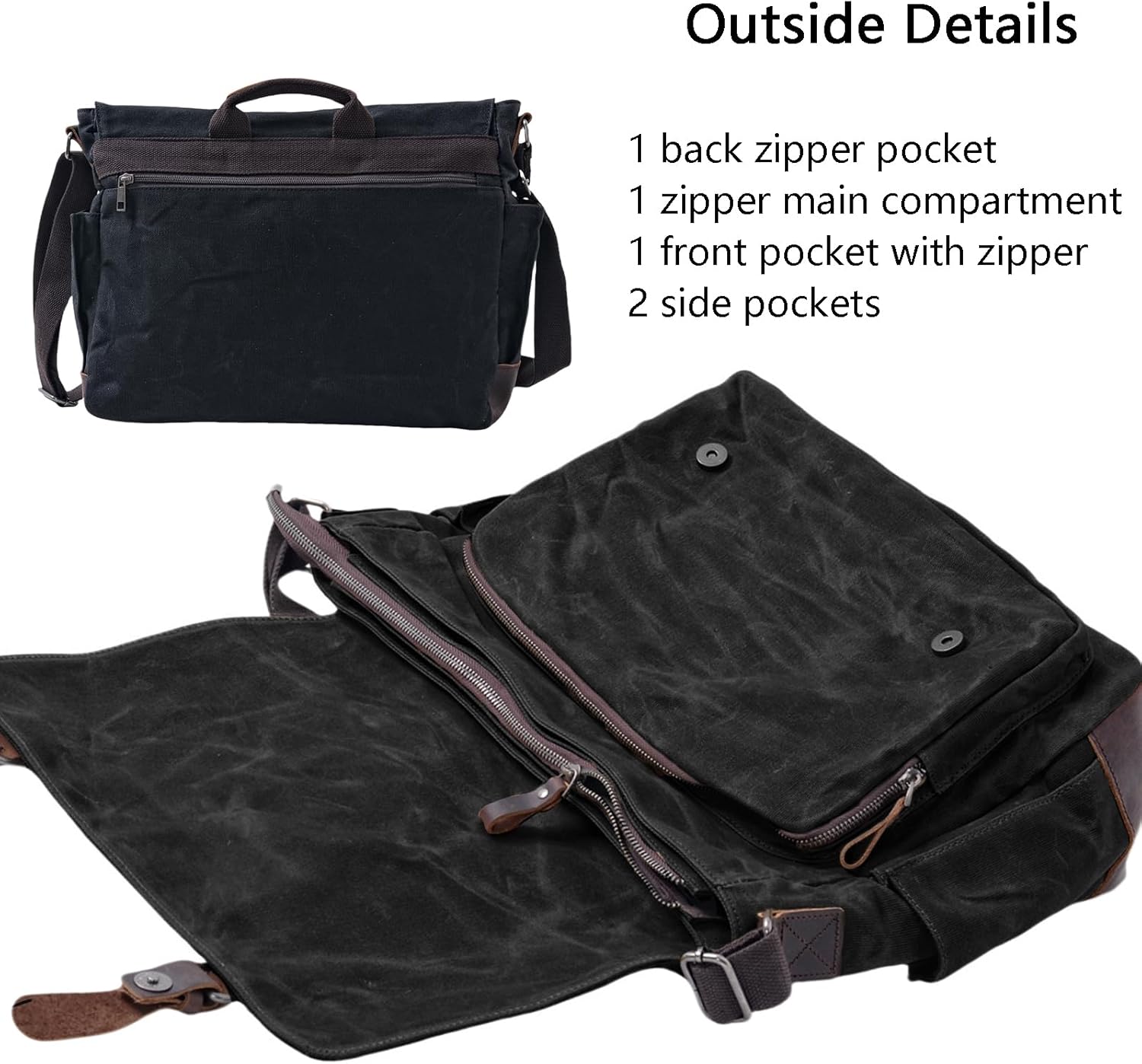 [Upgraded] Vintage Messenger Bag, 15.6 Inch Laptop Crossbody Shoulder Bags, Heavy Water-resistant Canvas Satchel for Men - Image 2