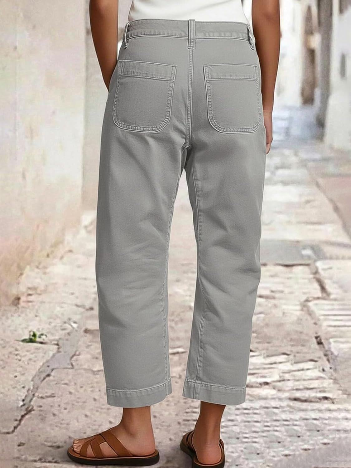 Flamingals Straight Leg Low Rise Barrel Pants Casual Stretchy Vintage Carrot Chino Pants for Women Trendy Without Belts - Image 3