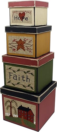 Miniatura 2 de CVHOMEDECO. Square Primitives - Juego de 4 cajas de cartón coleccionables vintage Hope Faith Star House (8 x 8 x 7 pulgadas de alto)