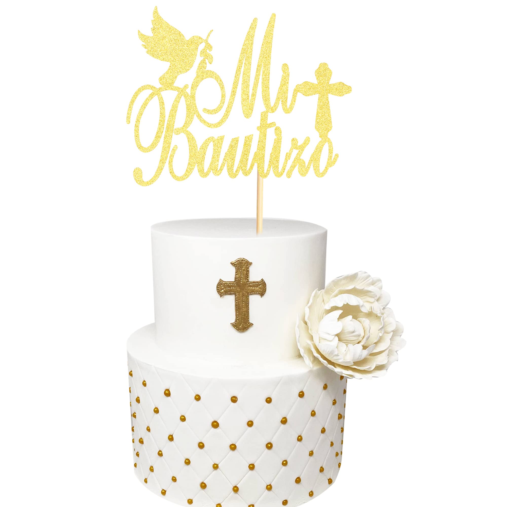 Tortenaufsatz Zur Erstkommunion – Goldener Glitzer, Für Taufe, Hochzeit, Babyparty & Geburtstag