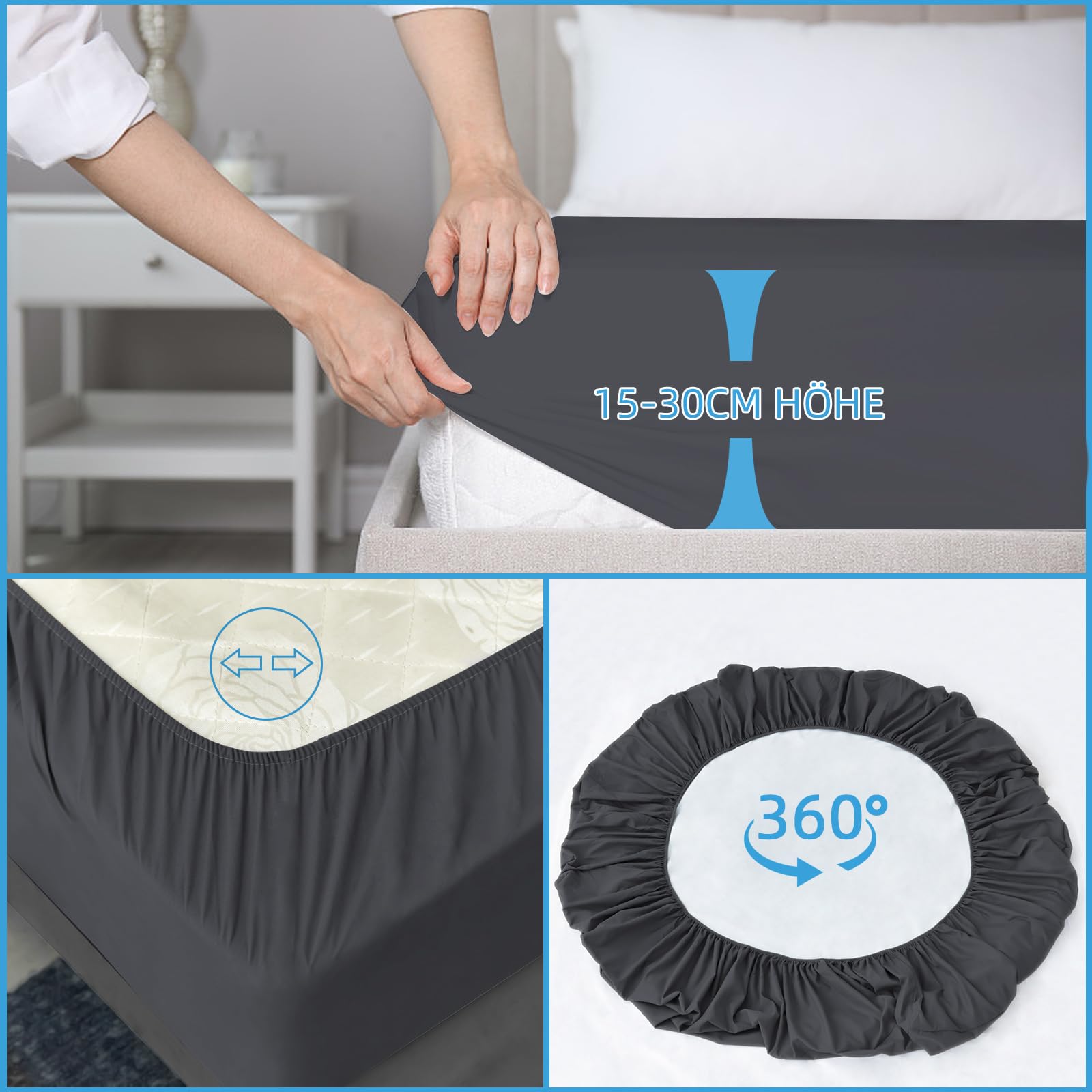 mafudoxi Matrasbeschermer, waterdicht, 160 x 200 cm, incontinentie-hoeslaken, ademend, matrasbescherming, hoeslakens, incontinentie-onderlegger, wasbaar op 60 graden, donkerblauw