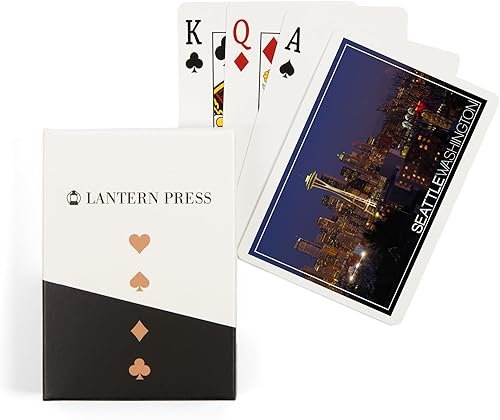 Lantern Press Seattle, Washington, Skyline and Rainier at Night, Photography, 52 Playing Cards for Adults, Poker Size Card Deck