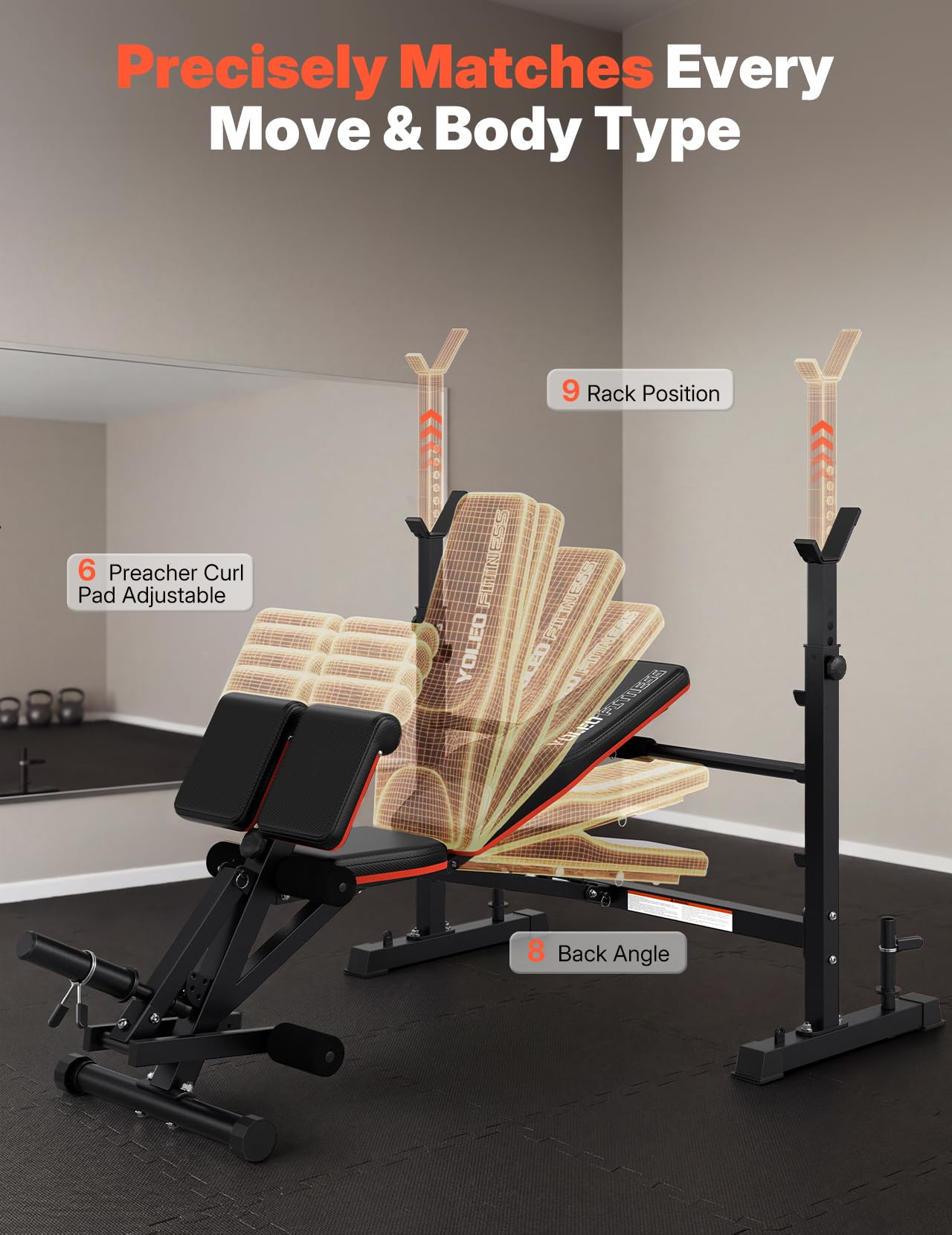 YOLEO Olympic Weight Bench, Adjustable Bench Press Rack, Foldable 1870LB | Roman Chair Upgrade, 40" Wide Grip Fits 6-7 ft Olympic Bar, Ergonomic Backrest, Commercial Grade All in One Bench Set