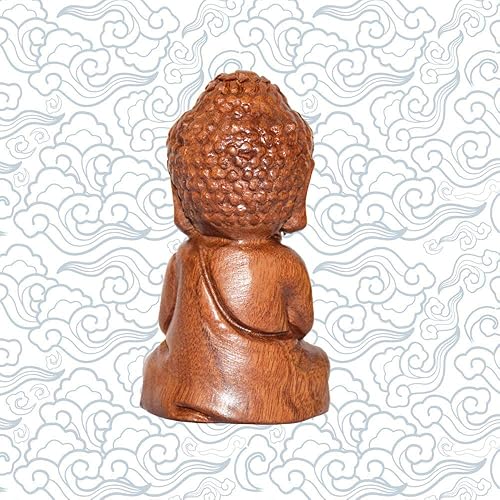 Miniatura 9 de Estatua de cabeza de Shakyamuni de Buda sonriente meditante, hecha a mano, de madera, anhelada a mano, decoración de buena suerte, regalo de