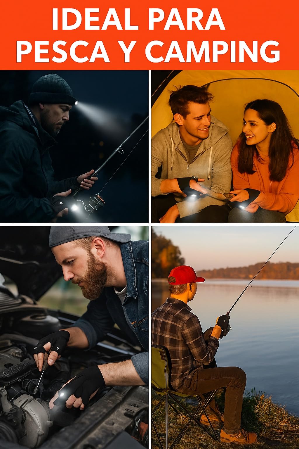 2 Pares de Guantes con Luz LED – Pesca, Camping, Reparaciones – Regalo Original para Hombres – Manos Libres con Linterna – Baterías Incluidas