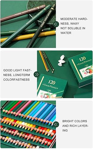 Miniatura 2 de Suministros de arte, 120 lápices de colores, lápices de colores para artistas, lápices de dibujo de arte numerados profesionales, lápices de colores