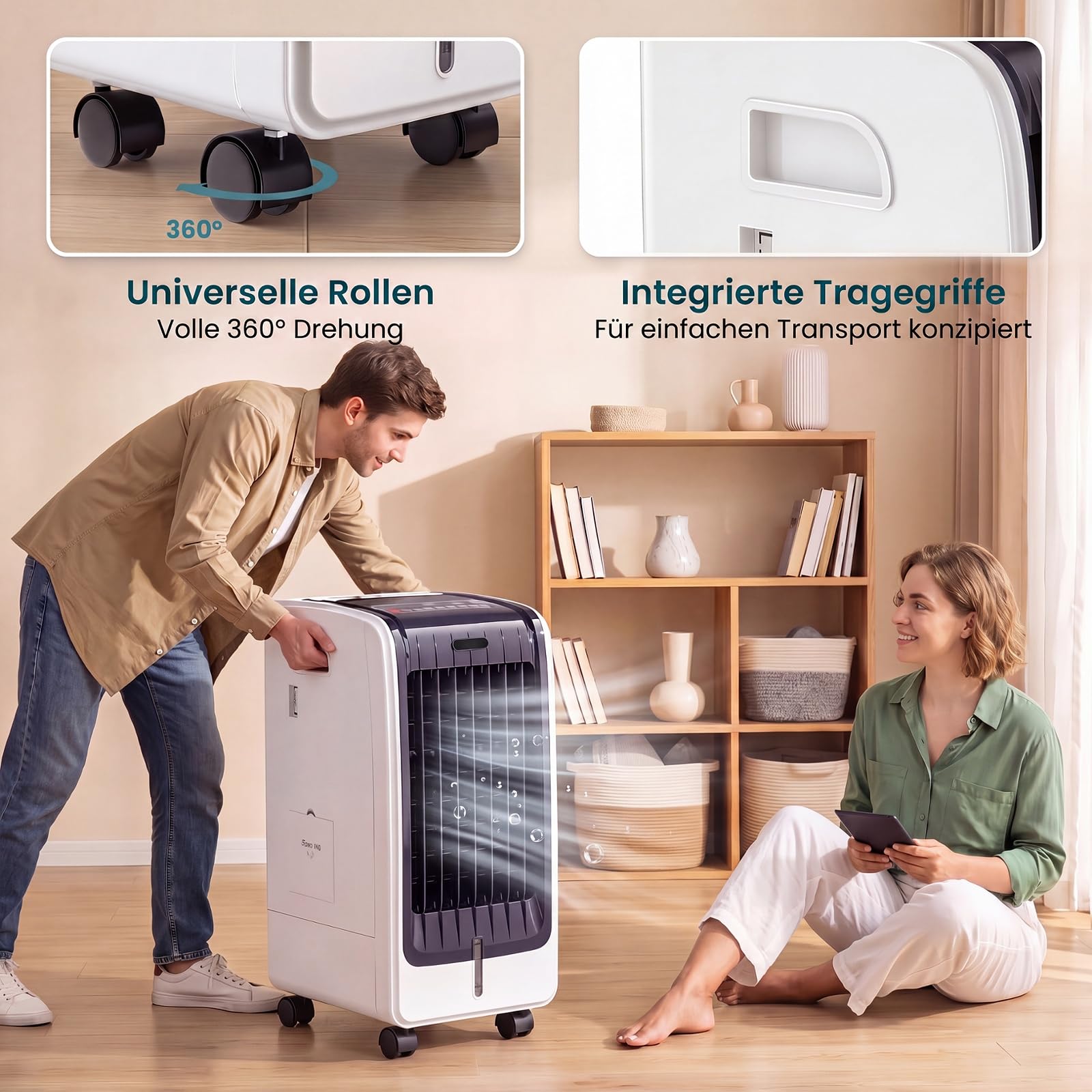 GYMAX 3 in 1 Mobiles Klimagerät, Luftkühler mit Kühlen, Ventilator, Luftreinigung & Luftbefeuchter, 75W Klimaanlage ohne Abluftschlauch mit 3 Geschwindigkeiten, 6L Wassertank, Timer