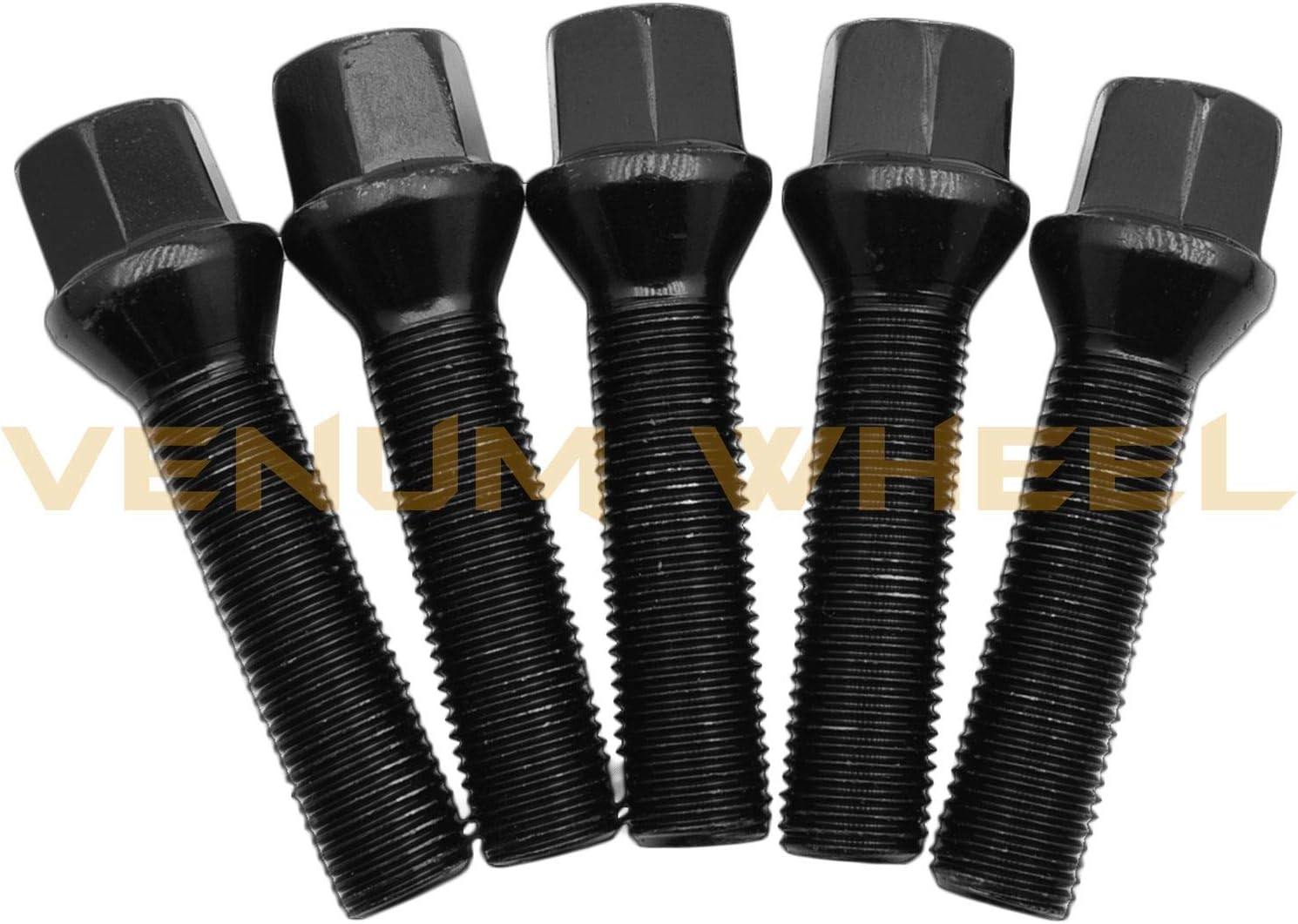 5 Pcs 14x1.5 Black Powder Coated Conical Seat Lug Bolts 17mm Hex 55 mm Extended Shank Length Works with BMW F-Series & New G Series Chasis Factory & Aftermarket Wheels - Requires Wheel Spacers