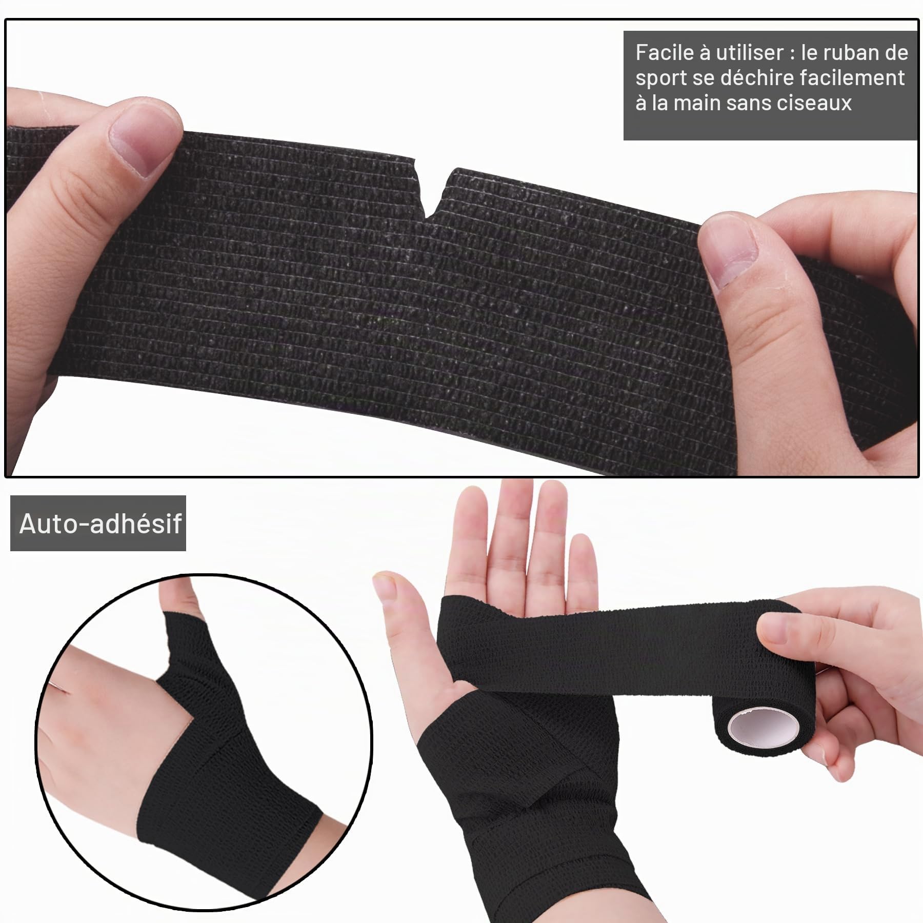 BQTQ 40 Rouleaux Tape Cohésive de Sport Bandes Vétérinaire Tape Sportive Elastique Cohésif pour Prévention des Ampoules(Noir, 5cm x 4,5 m)