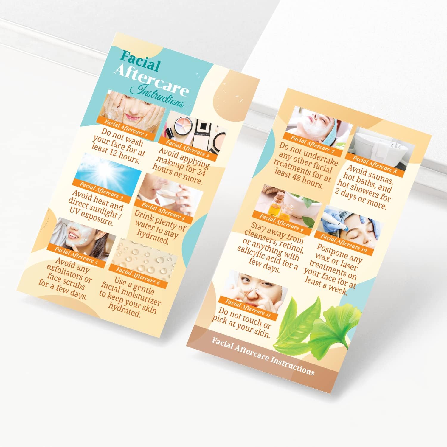 100 Pack - 2 x 3.5" Premium Facial Aftercare Instructions Cards Care PMU Supplies for Professional Esthetician - FA05A100_N
