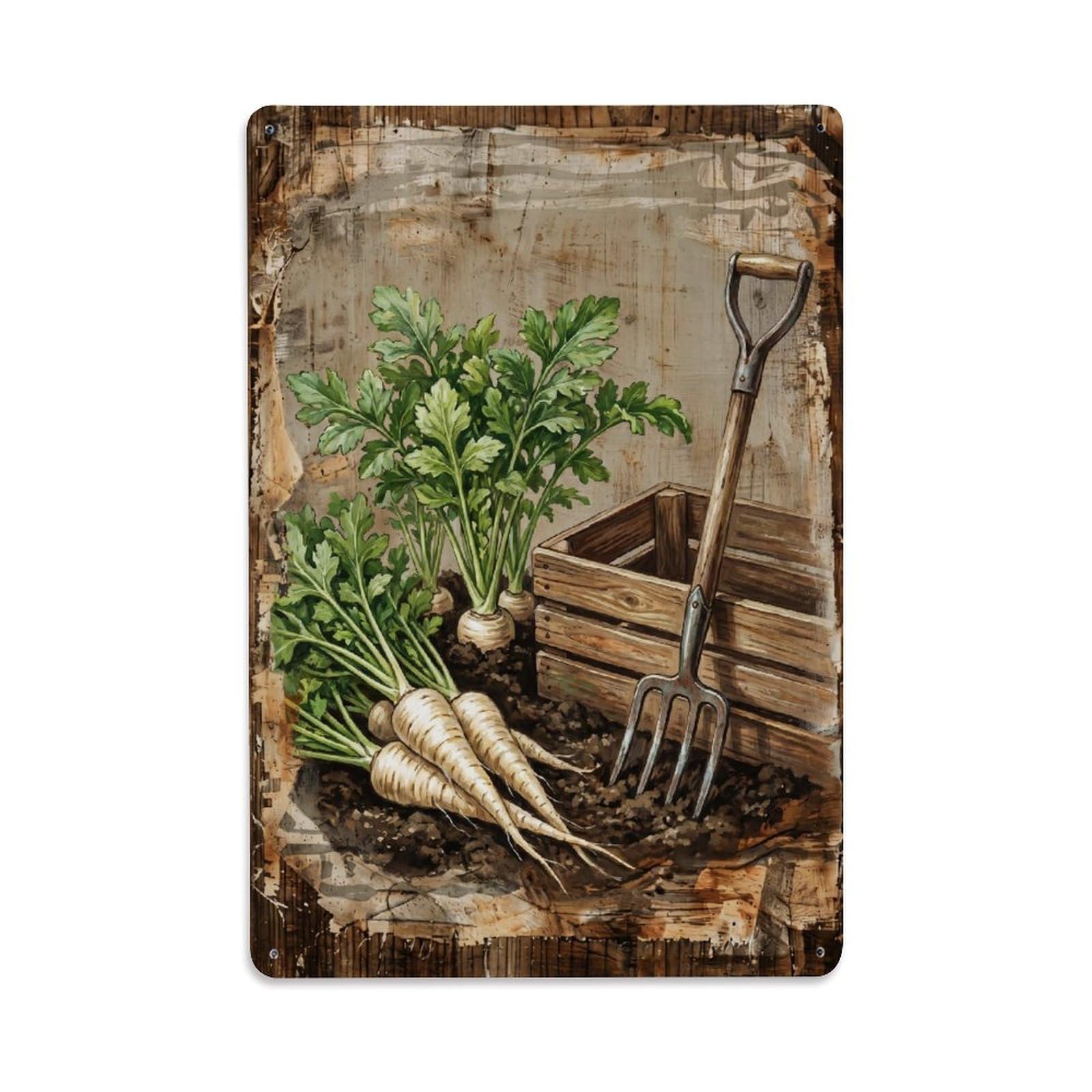 Parsnip Garden White Root Vegetable Countryside Field Vintage Metal Tin Sign Plaque Wall Decor for Cafe, Club, Garden Metal Poster 8x12Inch