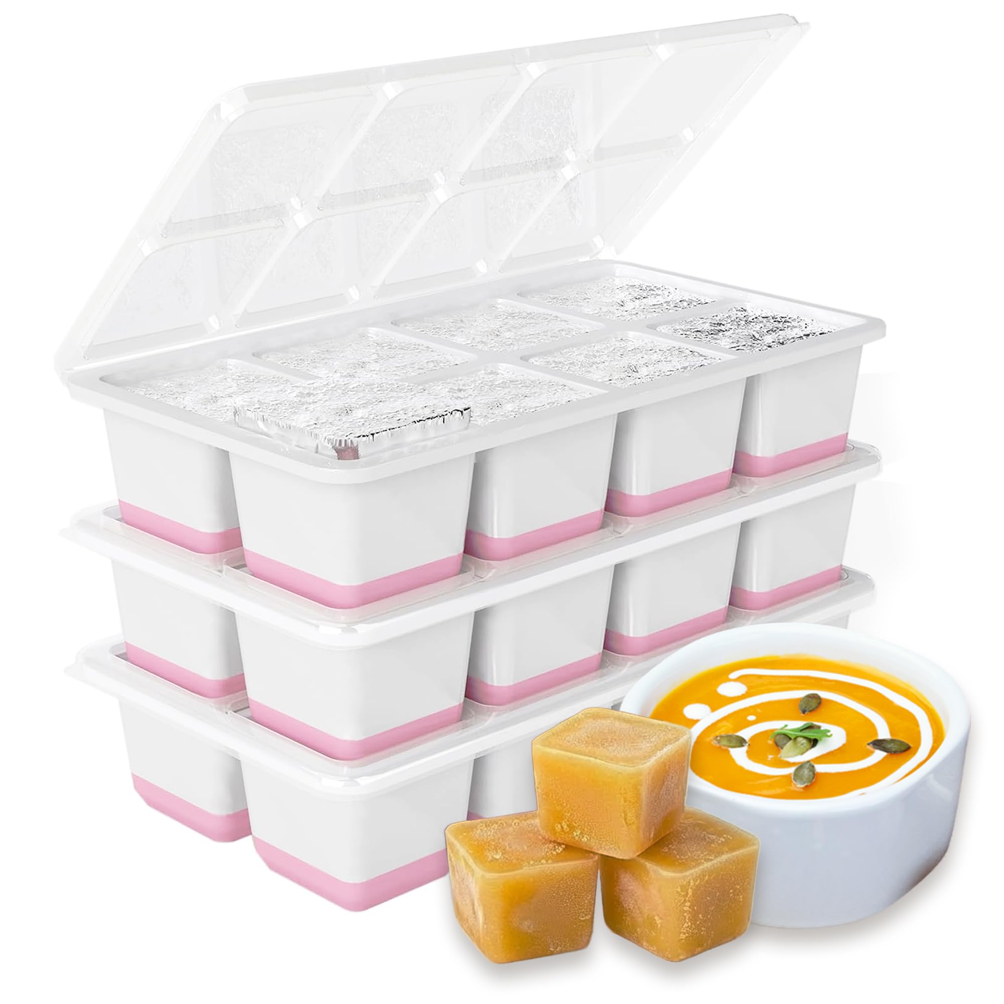 Silikon Eiswürfelformen mit Deckel – Große quadratische Whiskey-Eisformen für Cocktails, Old Fashioned & Smoothies – 3er-Pack BPA-freie Eiswürfelschalen mit leichtem Auslösen für Gefrierschrank(Blau)