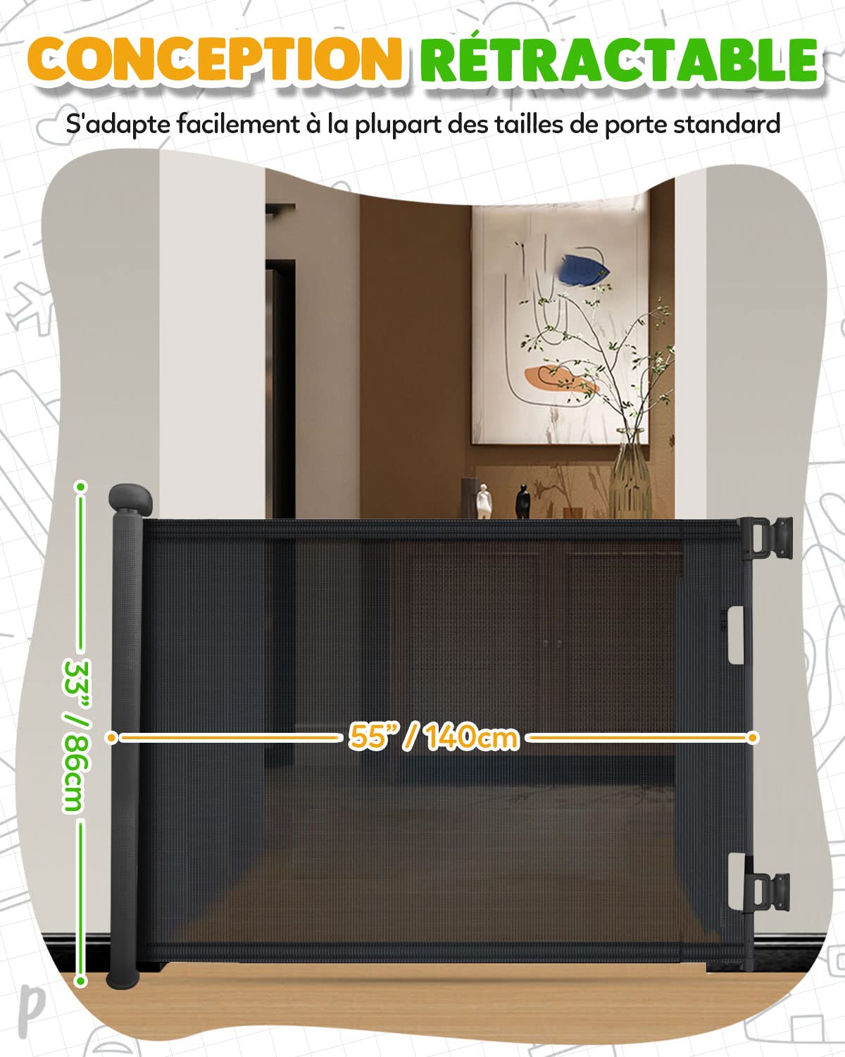 Gemokrt Barriere de Securite Retractable 0-180cm, Barriere de Securite Enfant Extensible, Barriere Chien Opération à Une Main, pour Escaliers, Couloirs, Cuisine, Intérieur et Extérieur, Noir