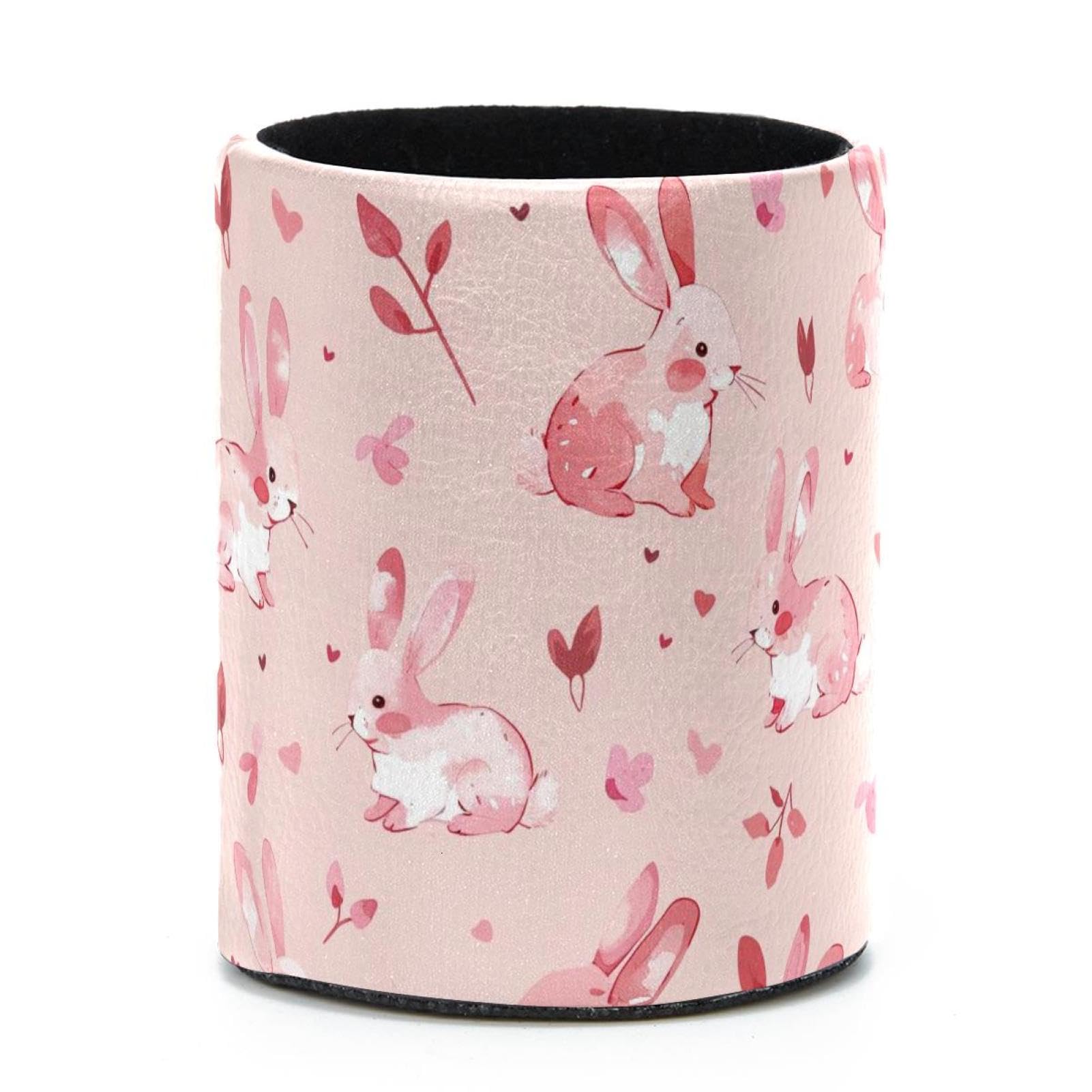 VAPOKF Round Pencil Holders for Desk, Pink Rabbit Pen Holders Pen Pot Makeup Brushes Storage Desktop Stationery Supplies Organiser for Home Office