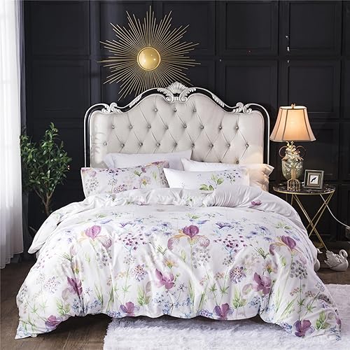 KIUINNO Funda de edredón floral tamaño King juego de cama suave y transpirable con cierre de cremallera y lazos en las esquinas, 3 piezas, 1 funda