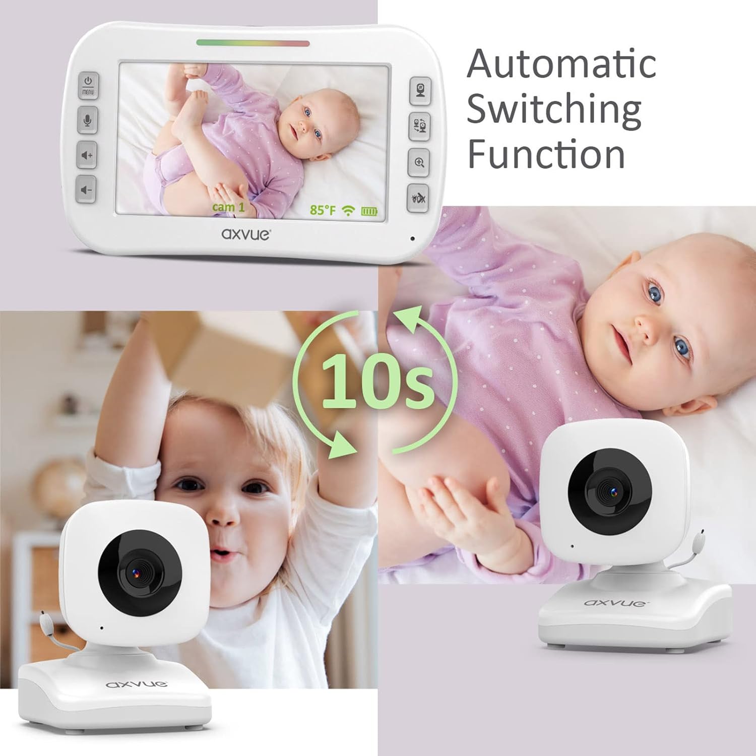 Axvue Video Baby Monitor, Comfortable Slim Design Handheld Enclosure, 4.3" Screen Monitor & 2 Camera, Range up to 1000ft, 12 Hour Battery Life, 2-Way Talk, Night Vision, Temperature Monitor, No WiFi. : Baby