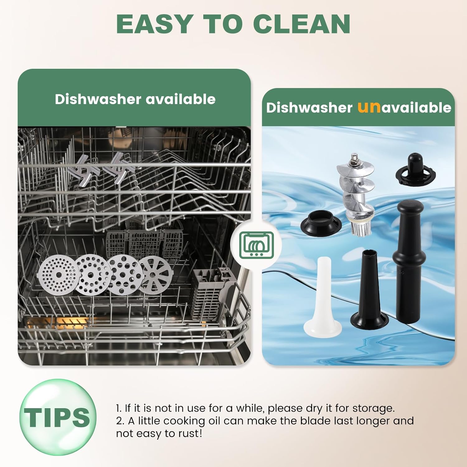 Huanyu Meat Grinder Manual Stainless Steel Sausage Stuffer Meat Mincer NO.10 and Huanyu Electric Meat Grinder with 2 Blades, 4 Plates, Sausage Tube and Kubbe Kit 800W Bundle