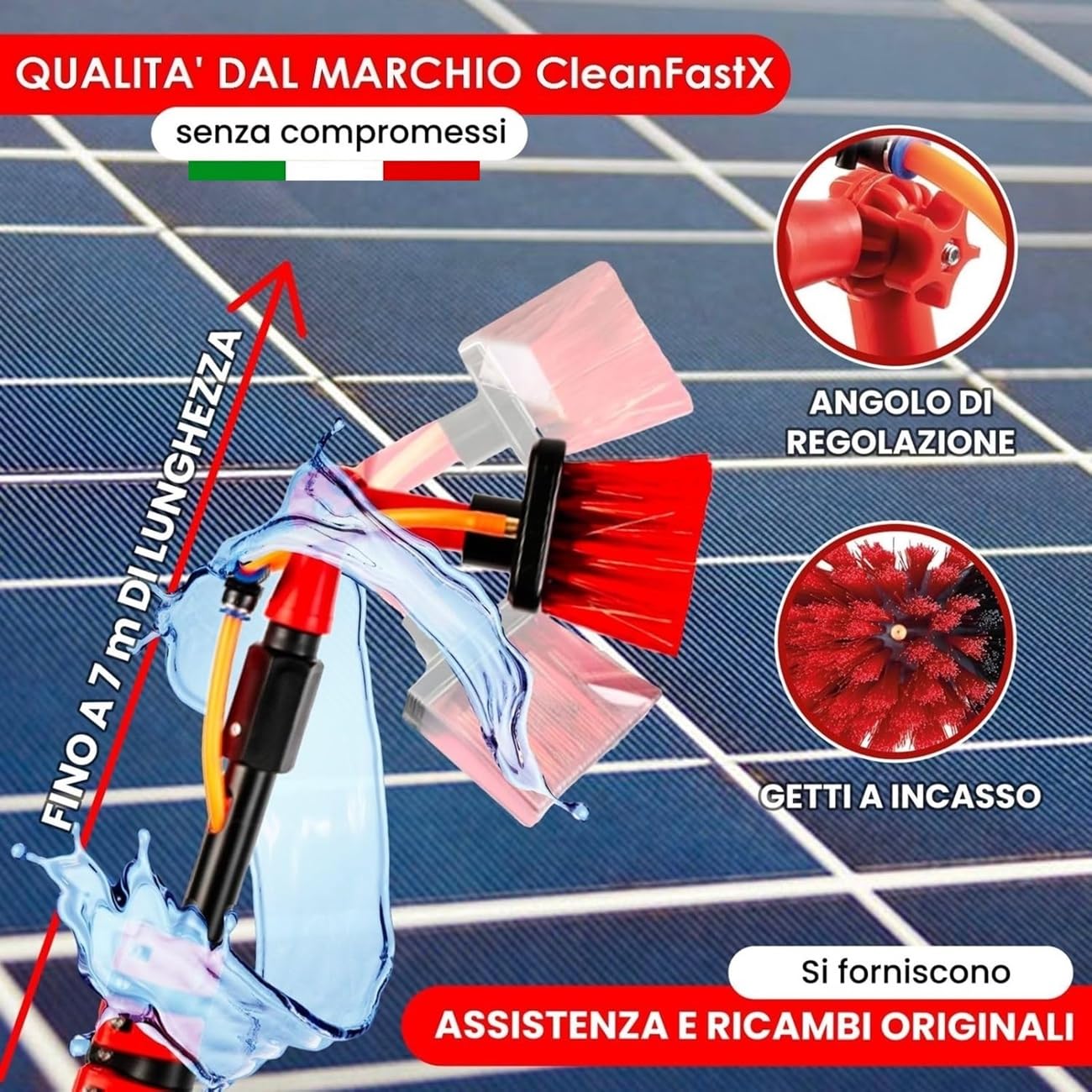 Italia | Kit Pulizia Pannelli Fotovoltaici | Estensibile 7 Metri | Idrospazzola ALINEAR per Lavaggio Tapparelle Vetrate Camper Auto Barca Pannelli Solari | Dispenser di Sapone Integrato