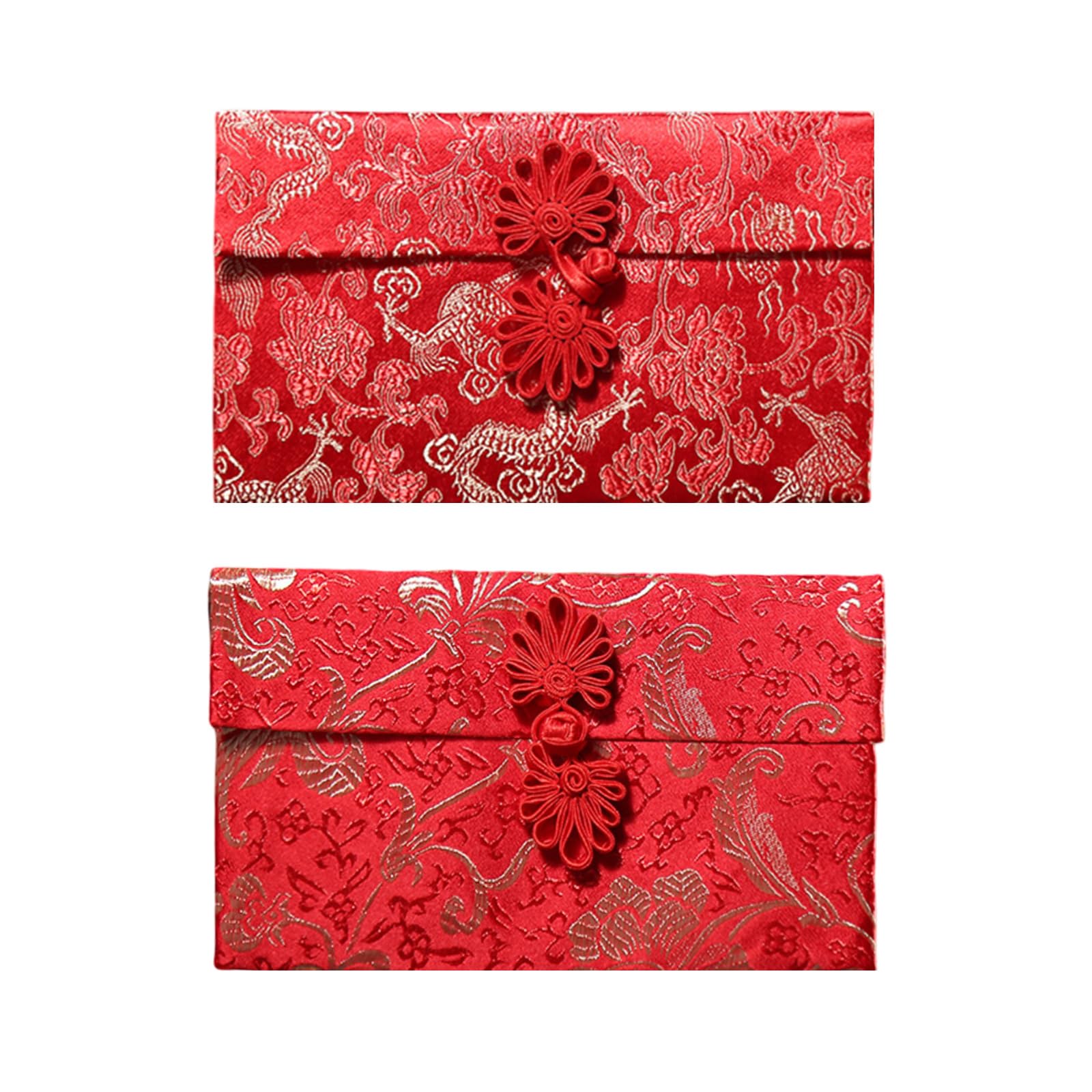 2 Pcs Chinese Silk Red Envelopes，Chinese Traditional New Year Red Packets,Chinese Element Lucky Pocket Tassel Bags, Lucky Money Pockets