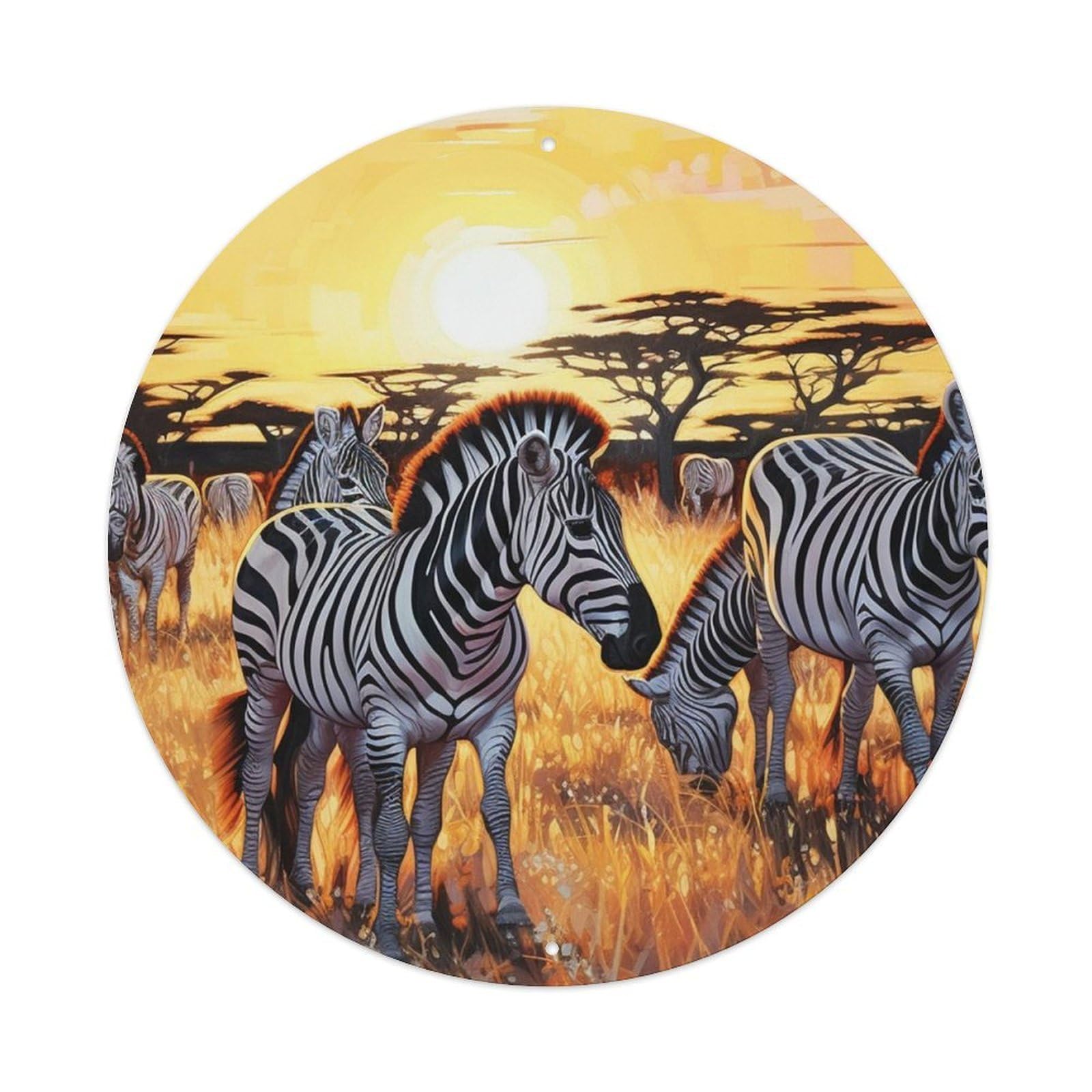 Animal Artwork Herd of Zebras on The Savannah Vintage Metal Tin Sign Plaque Wall Decor for Cafe, Club Bar, Office, Garden Metal Poster 8x8Inch