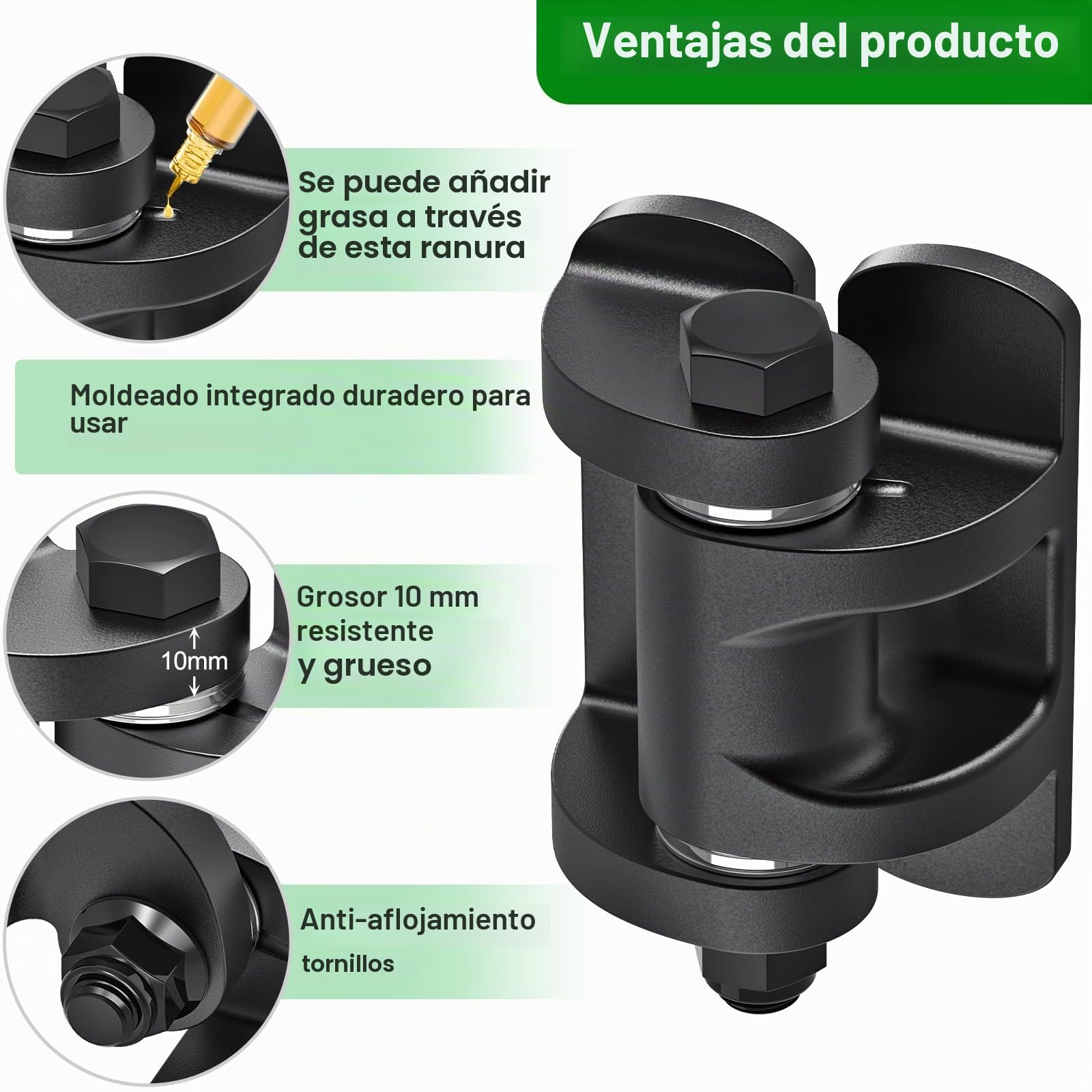 Insaga Bisagras de puerta resistentes de acero al carbono de 6 mm para instalación de soldadura, placa base soldada de doble cara, rodamientos espaciadores integrados, tornillos antisueltos para