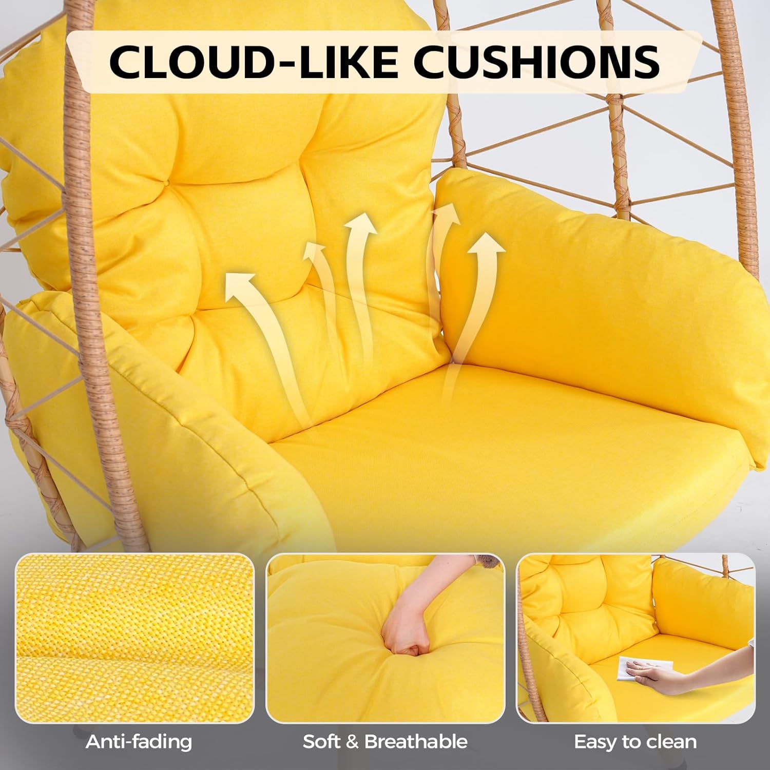 Rocking Egg Chair Outdoor Comfy Oversized PE Rattan Outdoor Rocking Chair with Cushion Weather Resistant Heavy Duty Iron Frame Patio Rocker for Balcony Backyard Garden Lawn Terrace