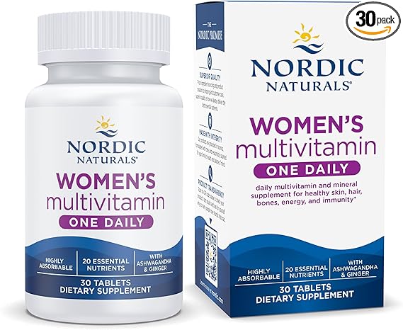 Nordic Naturals Womenâ€™s Multivitamin One Daily - Skin, Hair, Energy, & Bone Support - Immunity Supplement - 20 Essential Nutrients - 30 Tablets - 30 Servings