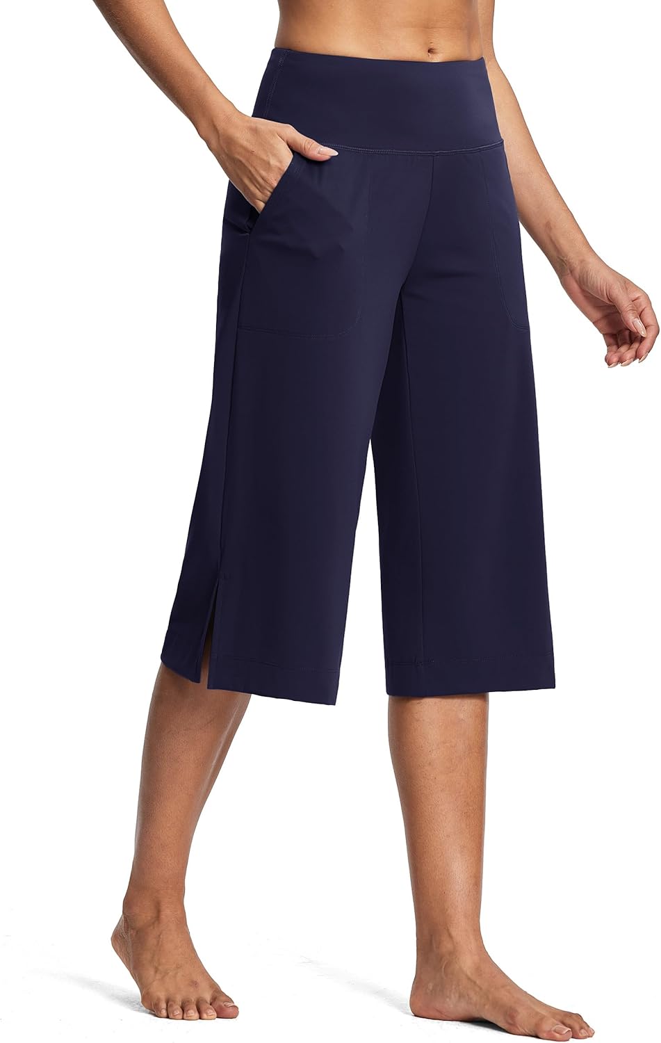 ISEEGZ 18" Capri Pants for Women High Waist Wide Leg Yoga Capris with Pockets Stretchy Loose Fit Casual Lounge Workout
