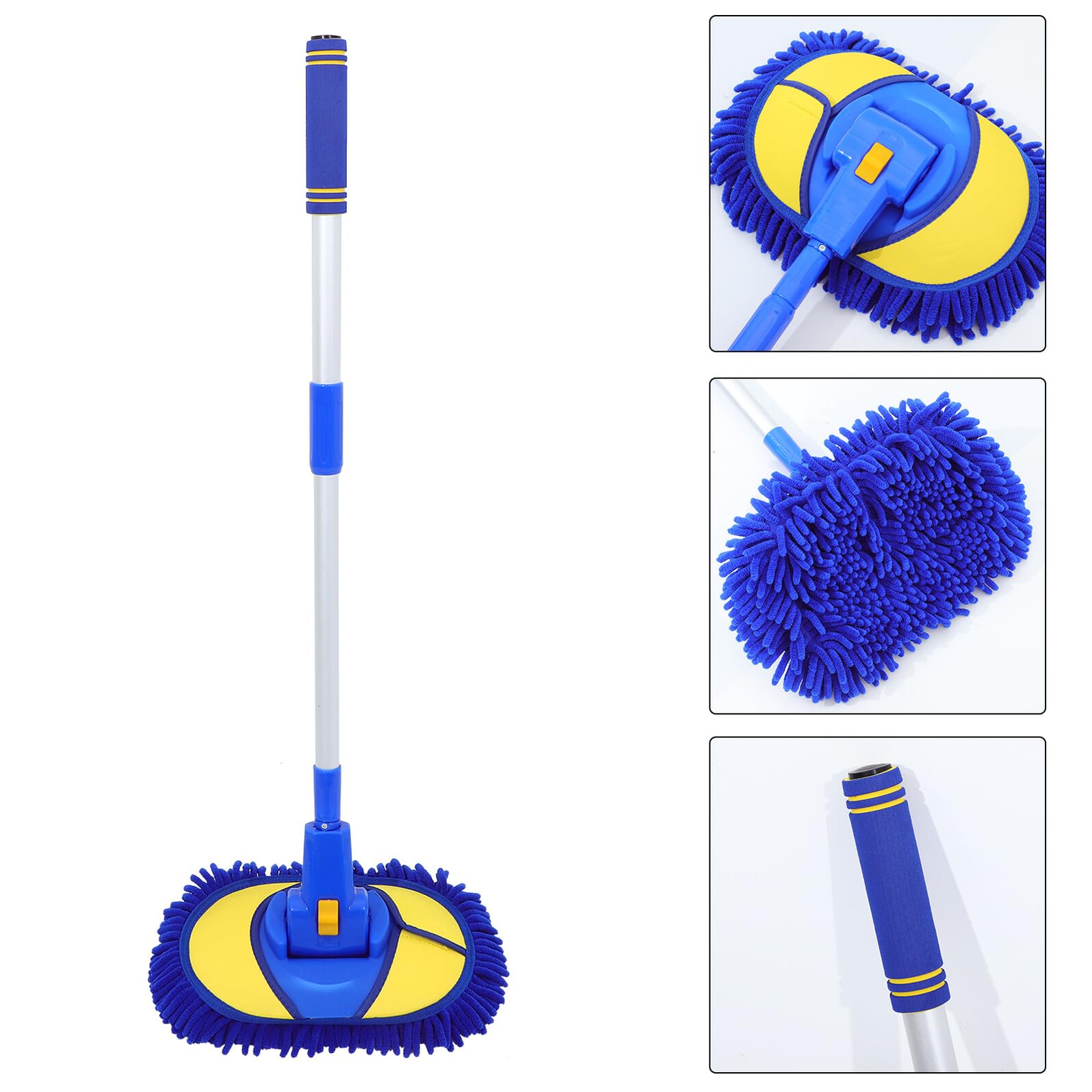 GARVALON Teleskop autowaschmopp Verstellbar mit Chenille moppkopf Stark Wasserabsorbierend Korrosionsbeständig Langlebig und Flexibel für Gründliche Autoreinigung Vielseitig Einsetzbar