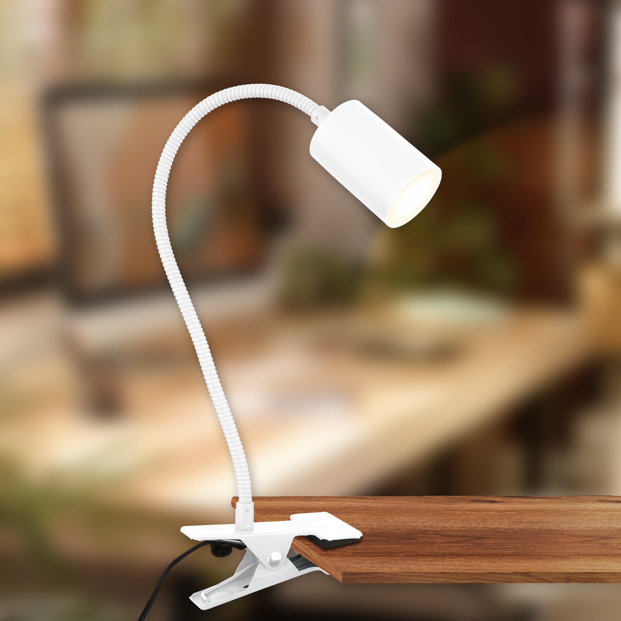 B.K.Licht - Lámpara Flexo Escritorio con Pinza, Flexo LED, Color de Luz Blanco Cálido, Orientable, Lámpara de Lectura, Lámpara de Pinza Cabecera, Oficina, Cama, Luz Para Niños, 40x10x6,5cm, Blanco