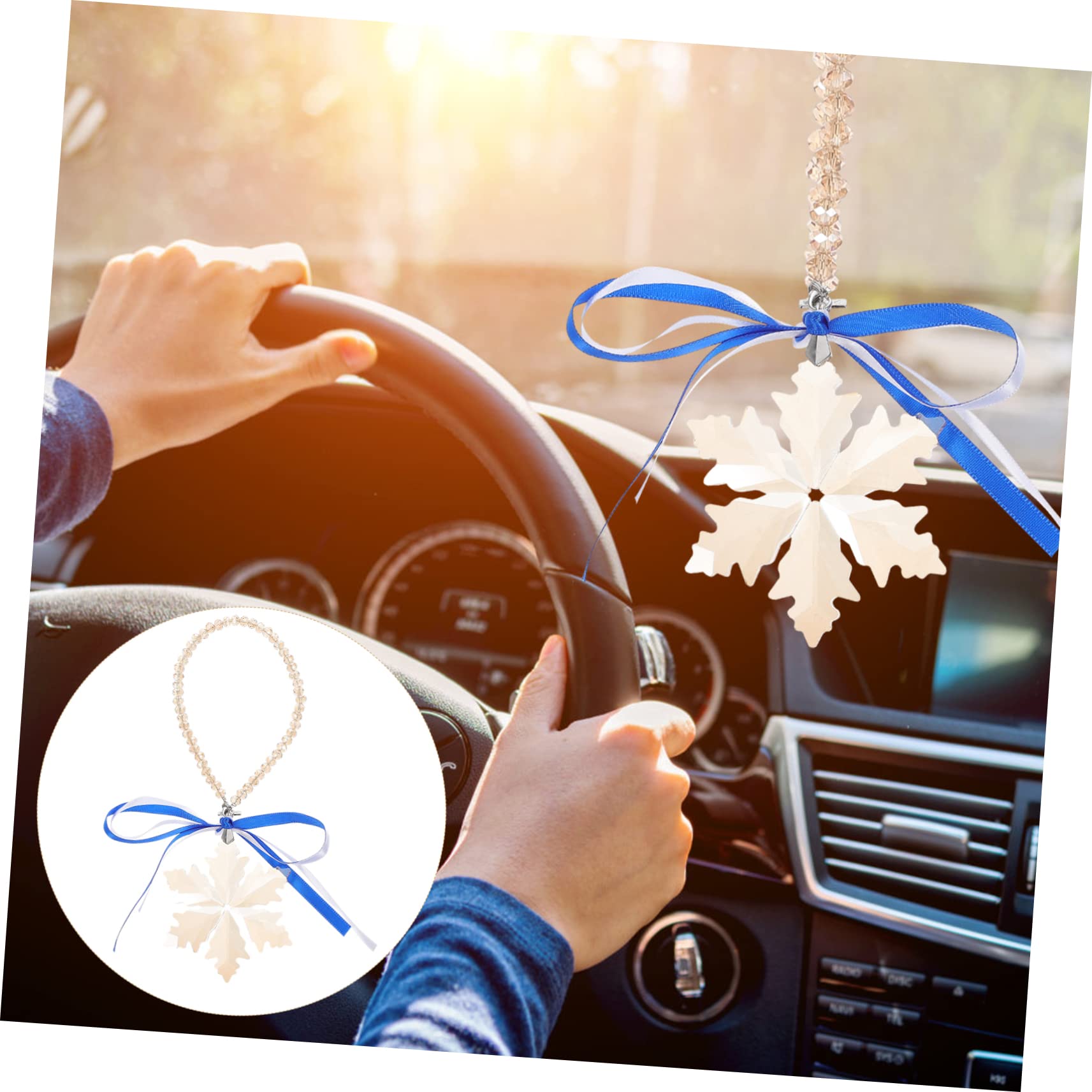 LIFKOME 3pezzi Ciondolo Di Cristallo Fiocco Appendere Per Decorazioni Natalizie e Auto Accessorio Per Specchietto Retrovisore Design Elegante e Luminoso Per Feste e Regali