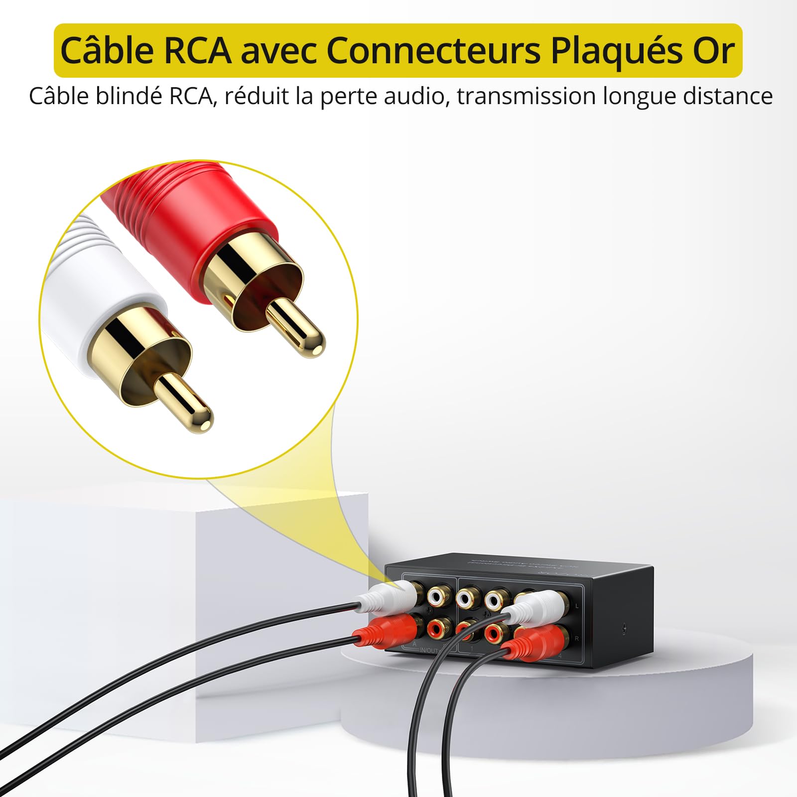 PROZOR Commutateur Audio Bidirectionnel 4x2/2x4 - sans Alimentation & Bouton Off - Boîtier Métallique avec Connecteurs Dorés pour Systèmes Audio