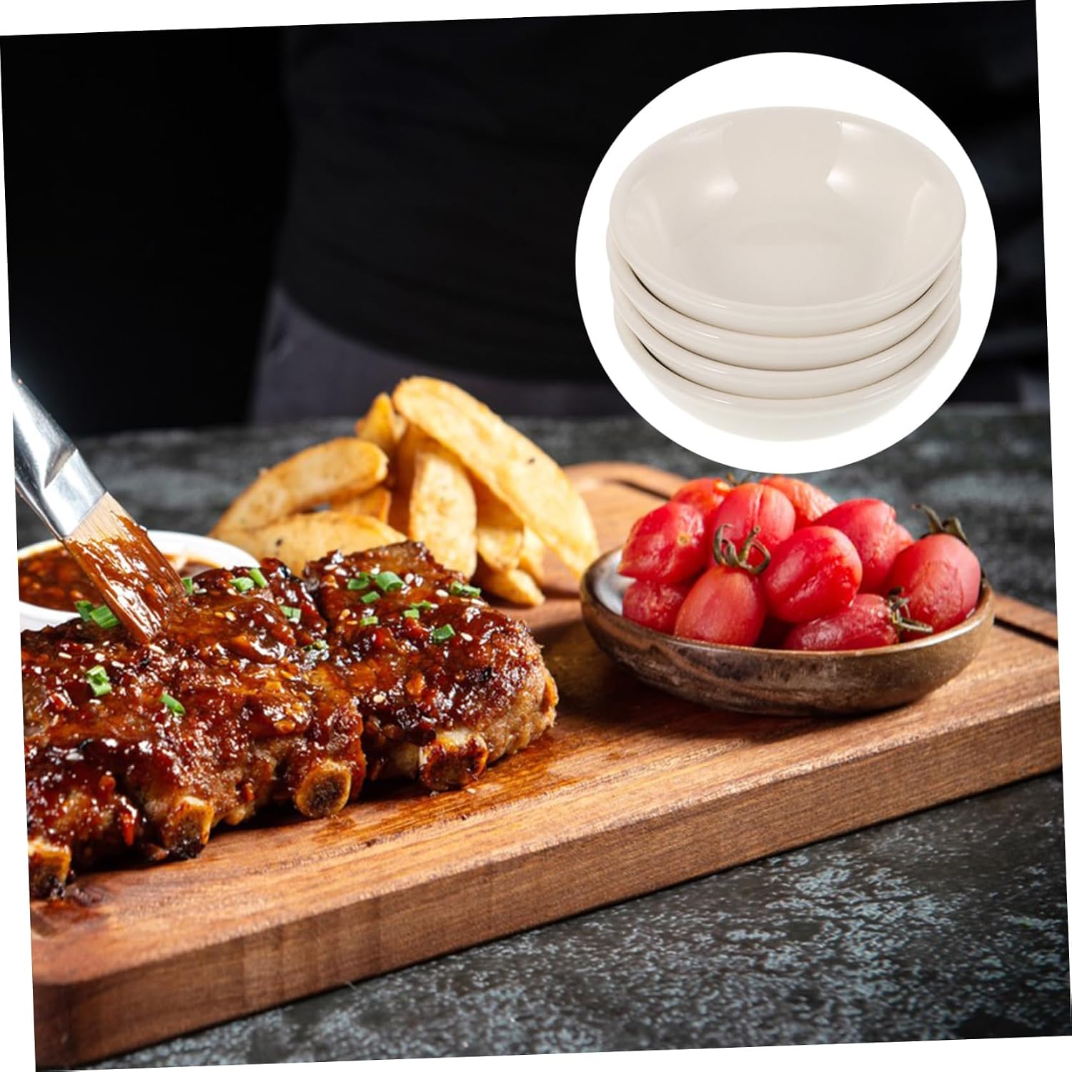 SECFOU 4pcs Mini Ceramic Dipping Plates Elegant Condiment Dishes for Sauces Spices and Appetizers Dishwasher and Microwave Safe for Home Restaurant and Hotel Use