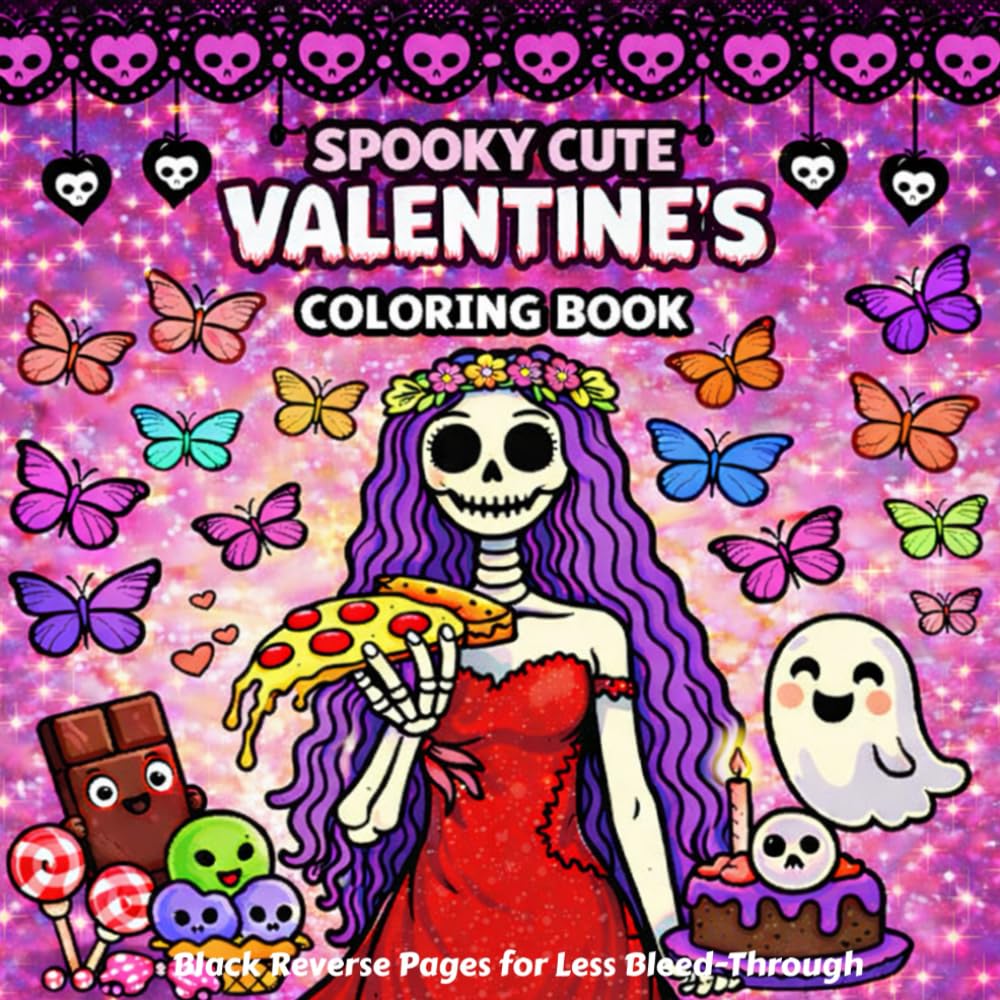 Spooky Cute Valentines coloring Book: 50 Bold & Easy Designs Featuring Love and Romantic Vibes, Cozy Simple Style