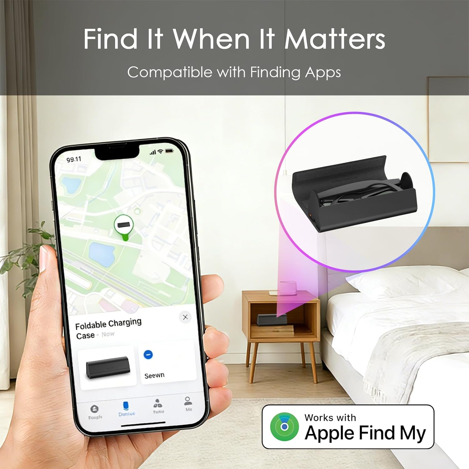 Charging Set for Meta RayBan Glasses - Portable Tracking Bundle, 2000mAh Foldable Charging Case with Find My & Stable Charger Station for Wayfarer, Skyler, Headliner & Oakley HSTN (Silver & FindMy)