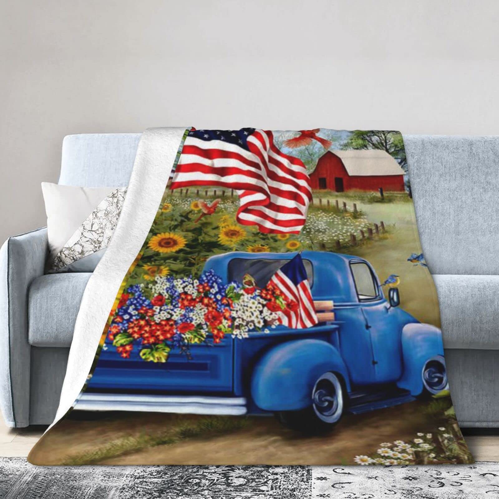 Lsjuee Flannel Fleece Blanket 80"X60" Country Living Sofa Throw Blanket Weighted Ultra-Soft Travel Winter Blankets for Boys Keep Warm