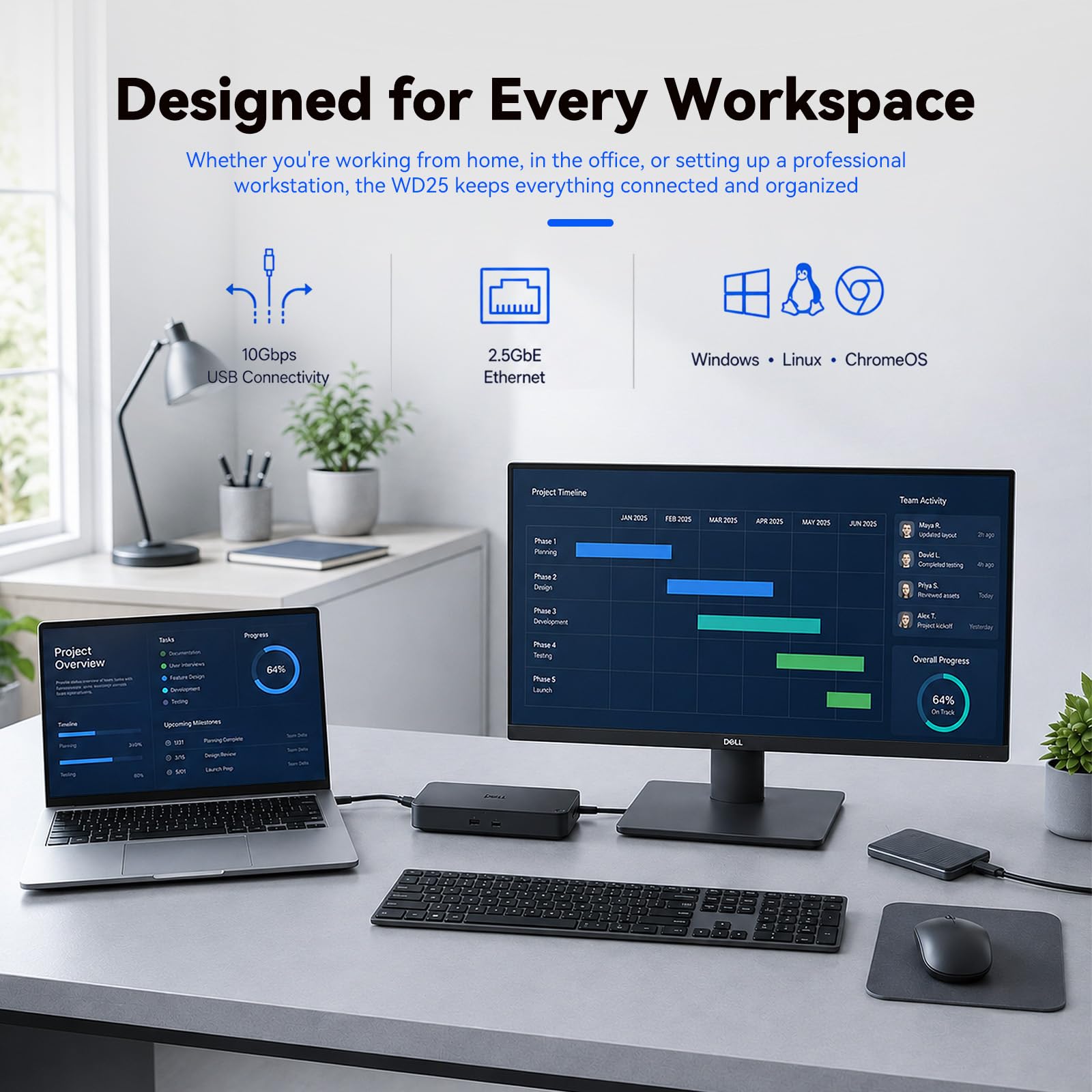 Dell WD25 Station d'accueil USB-C pour ordinateur portable 100 W